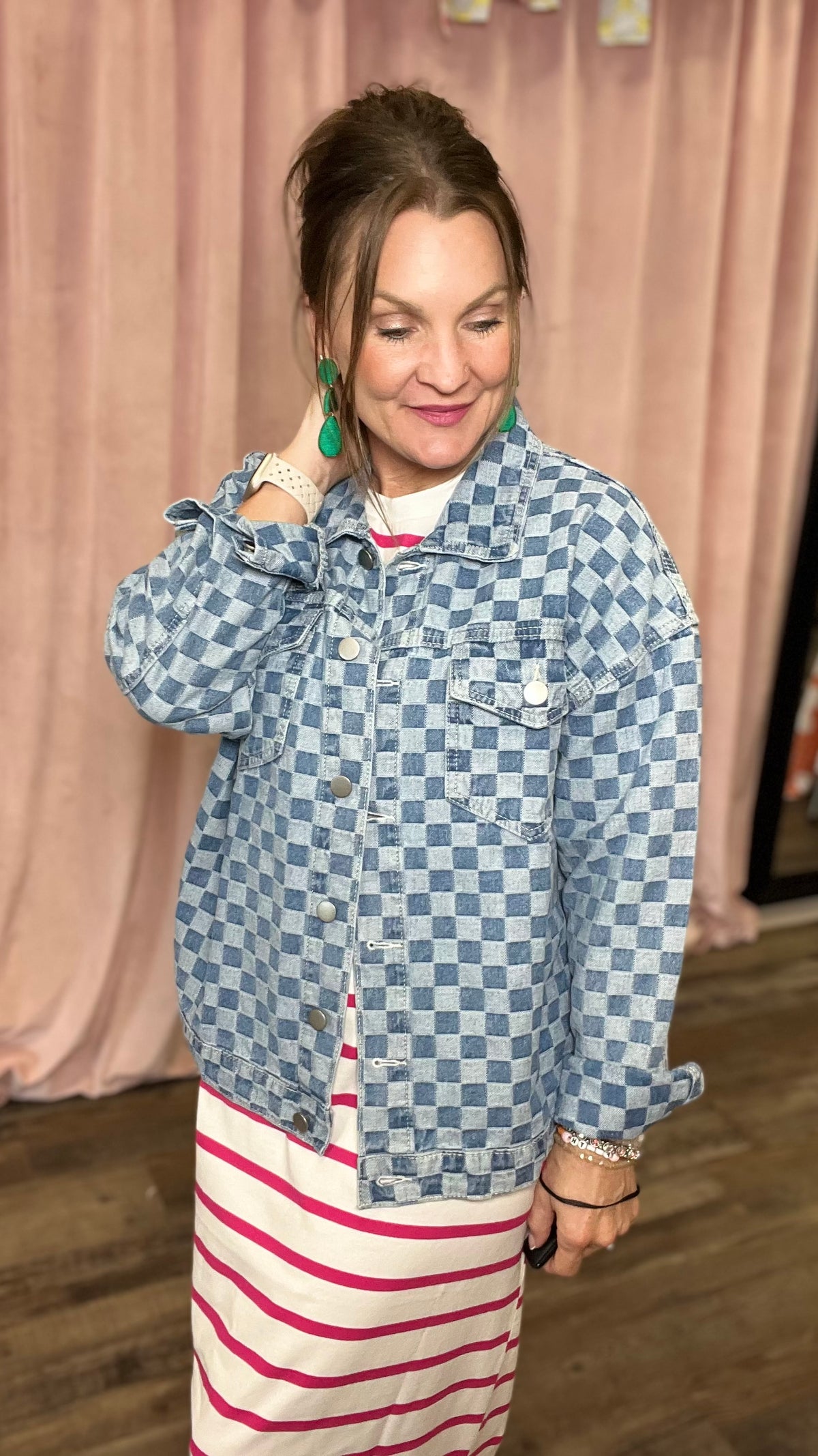 Charly Check denim jacket-Denim Jacket-Broken Boutique-Palestine-TX