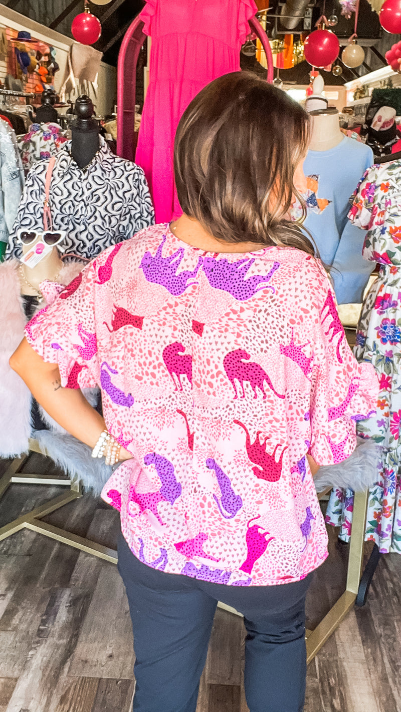 3-7109 Pink Leopard Alex Top-Blouses-Broken Boutique-Palestine-TX