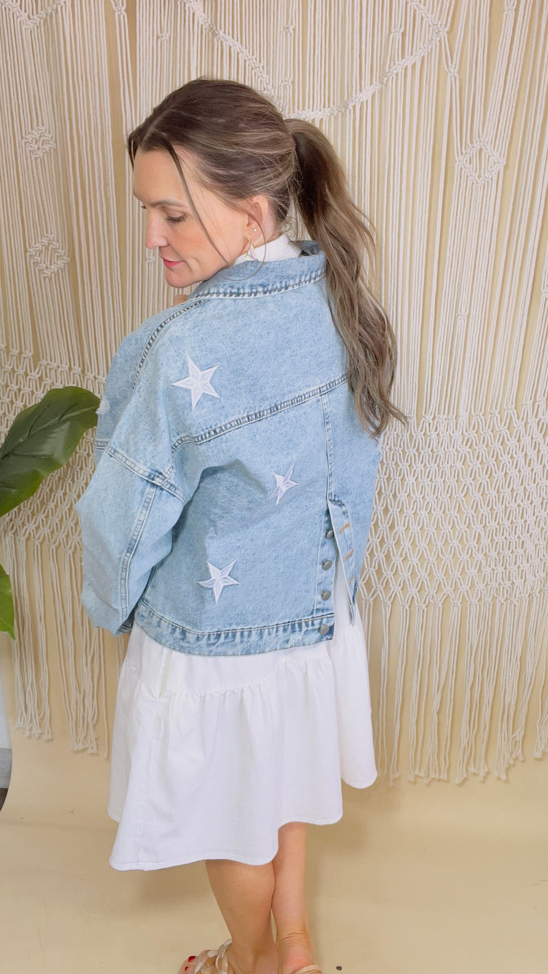 2-Stella Light Wash Denim Jacket-Denim Jacket-Broken Boutique-Palestine-TX