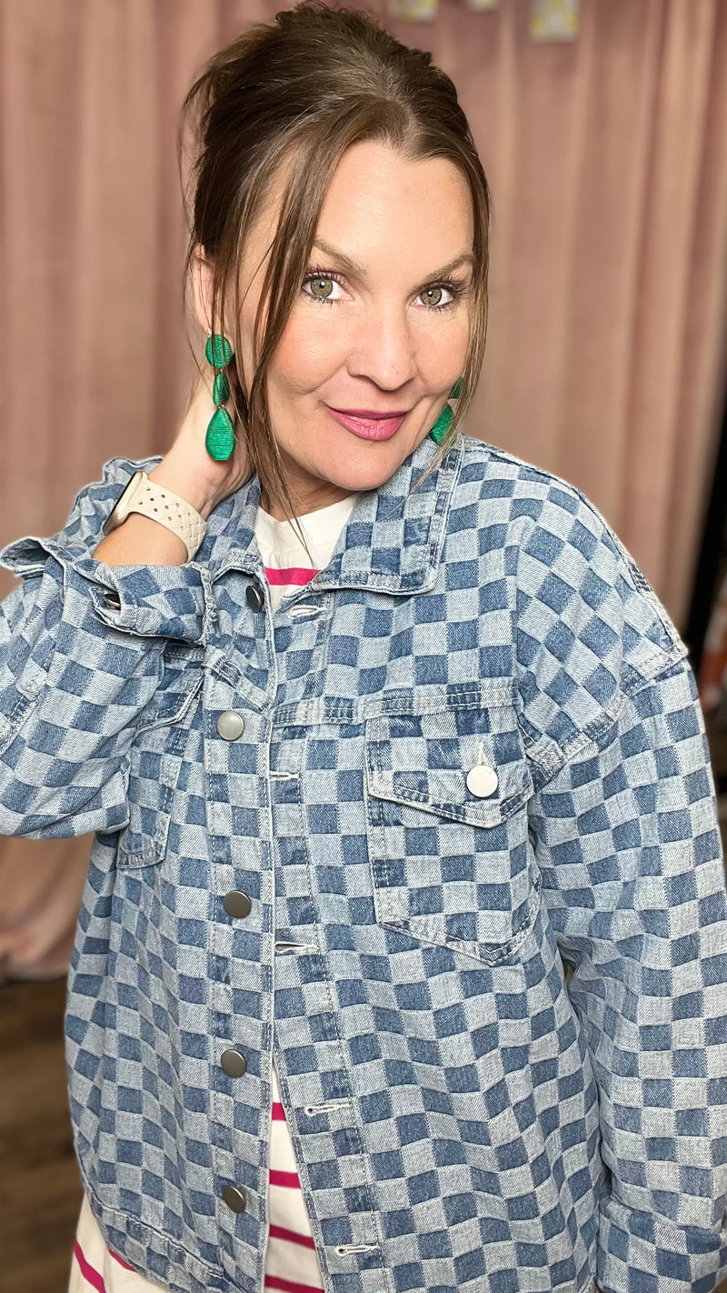 Charly Check denim jacket-Denim Jacket-Broken Boutique-Palestine-TX