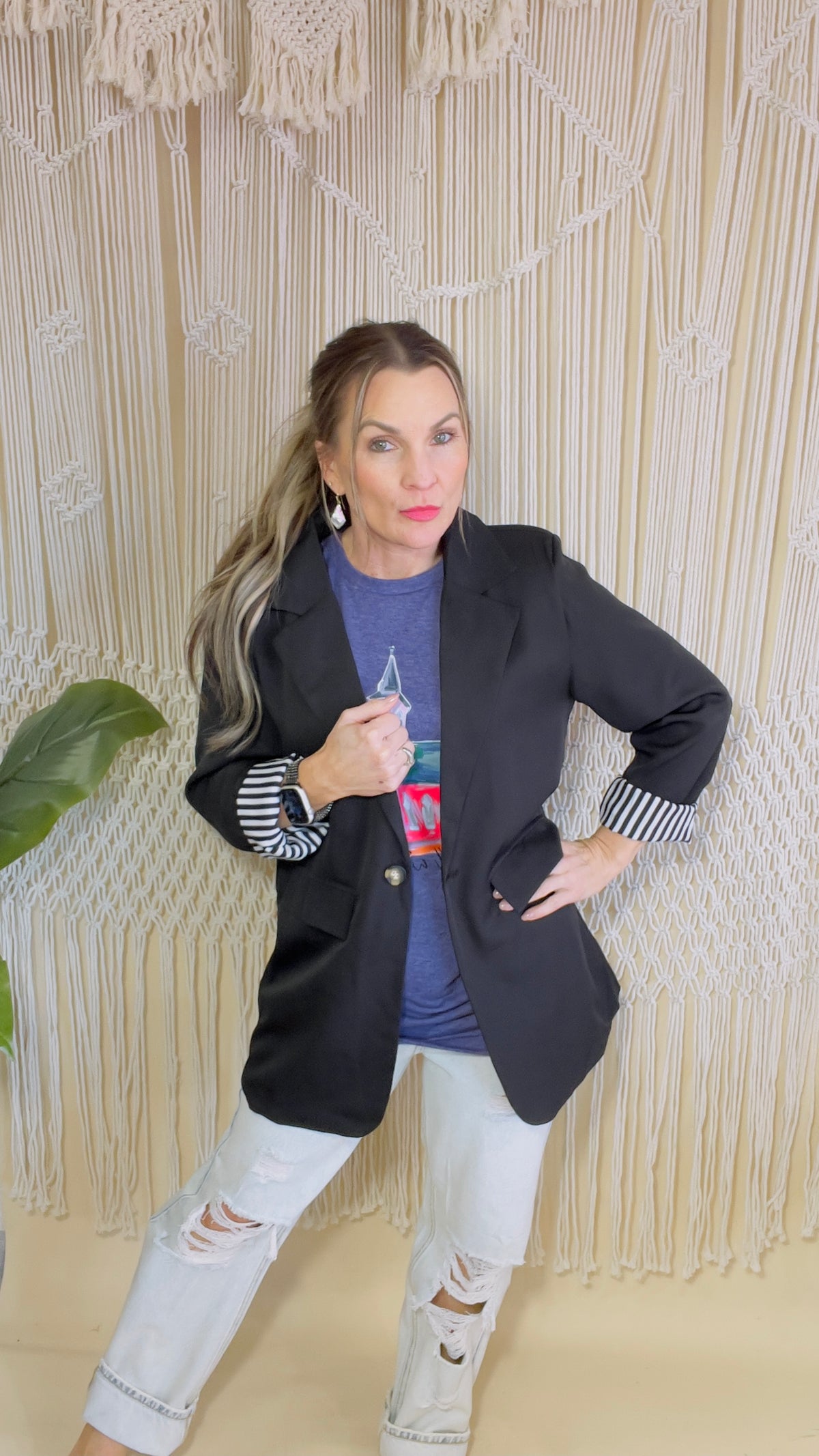 2-Black Single Button Blazer-Blazer-Broken Boutique-Palestine-TX