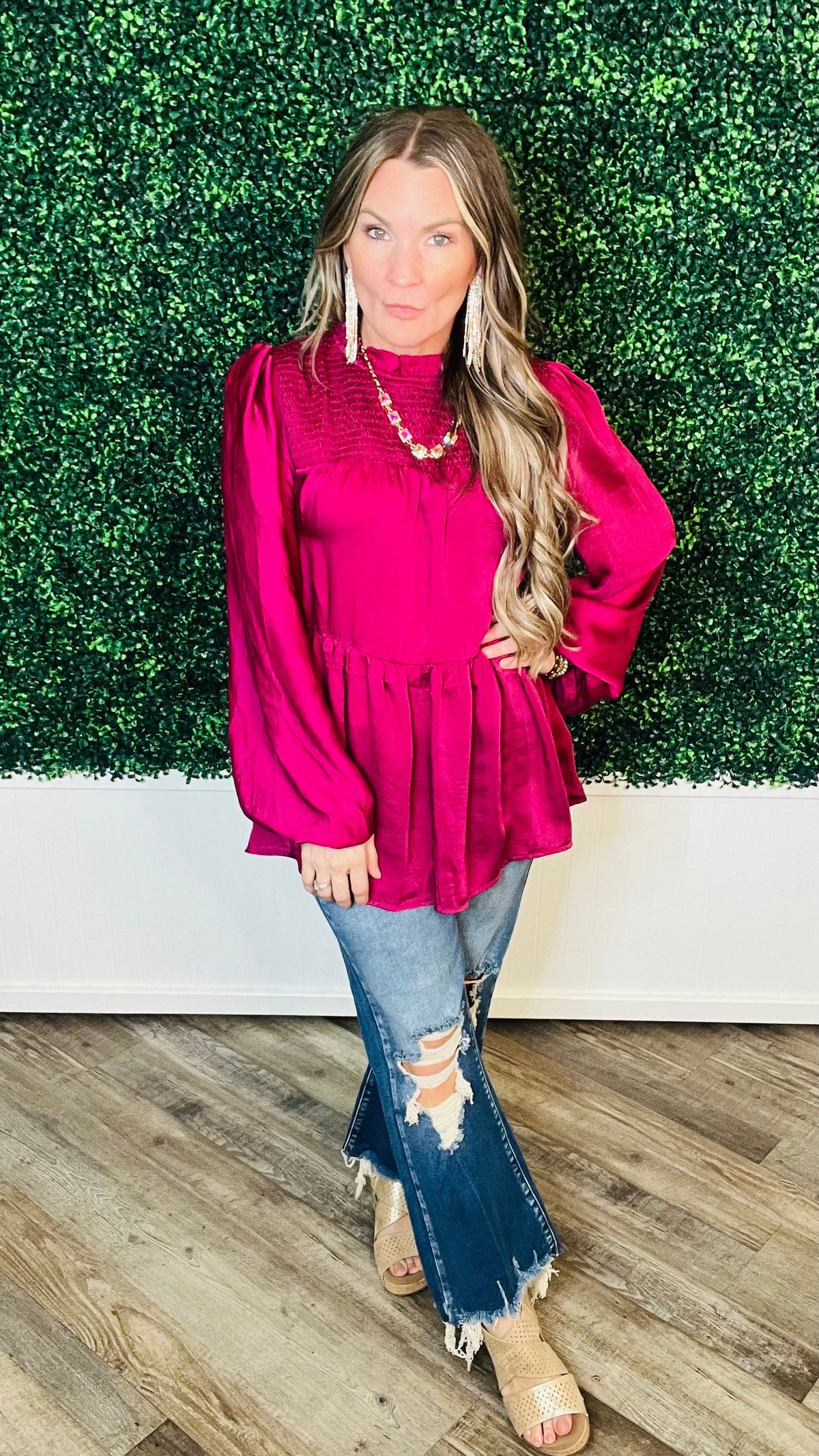 8-12100 Plum Davane Top-Blouses-Broken Boutique-Palestine-TX