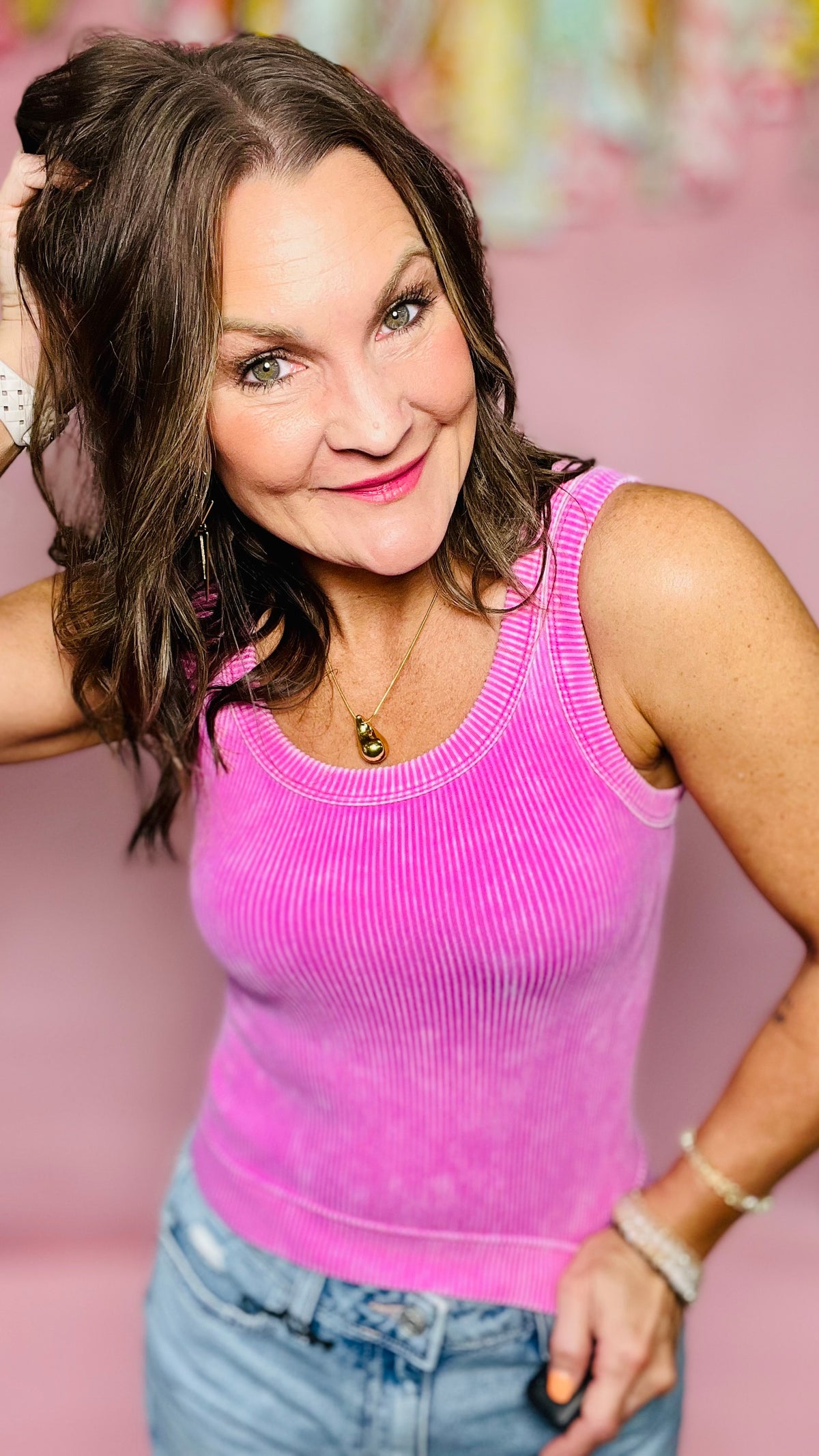 Bright Mauve Tank Top-sleeveless-Broken Boutique-Palestine-TX