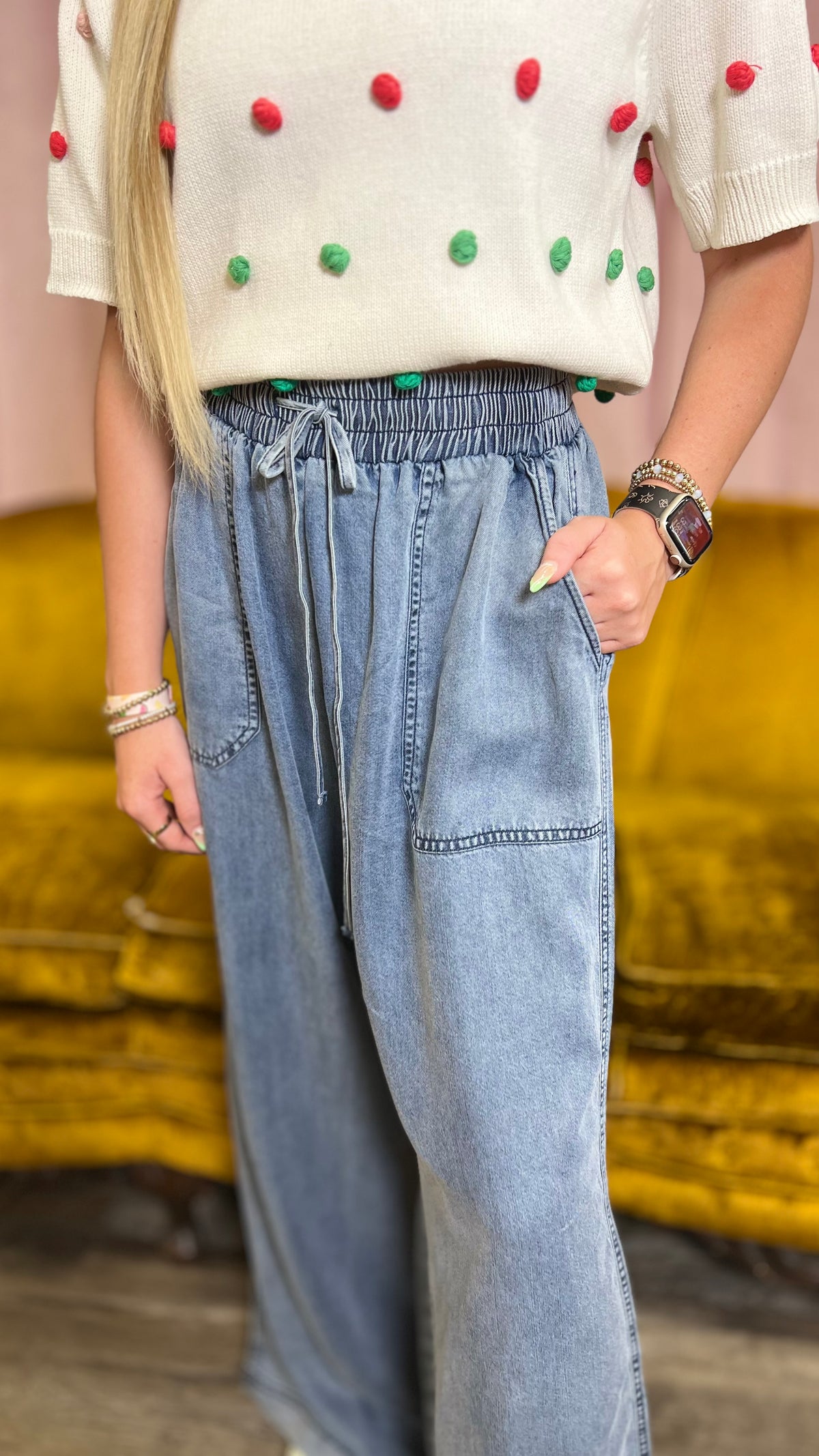 Weekend Whimsy Washed Denim Pants-Denim-Broken Boutique