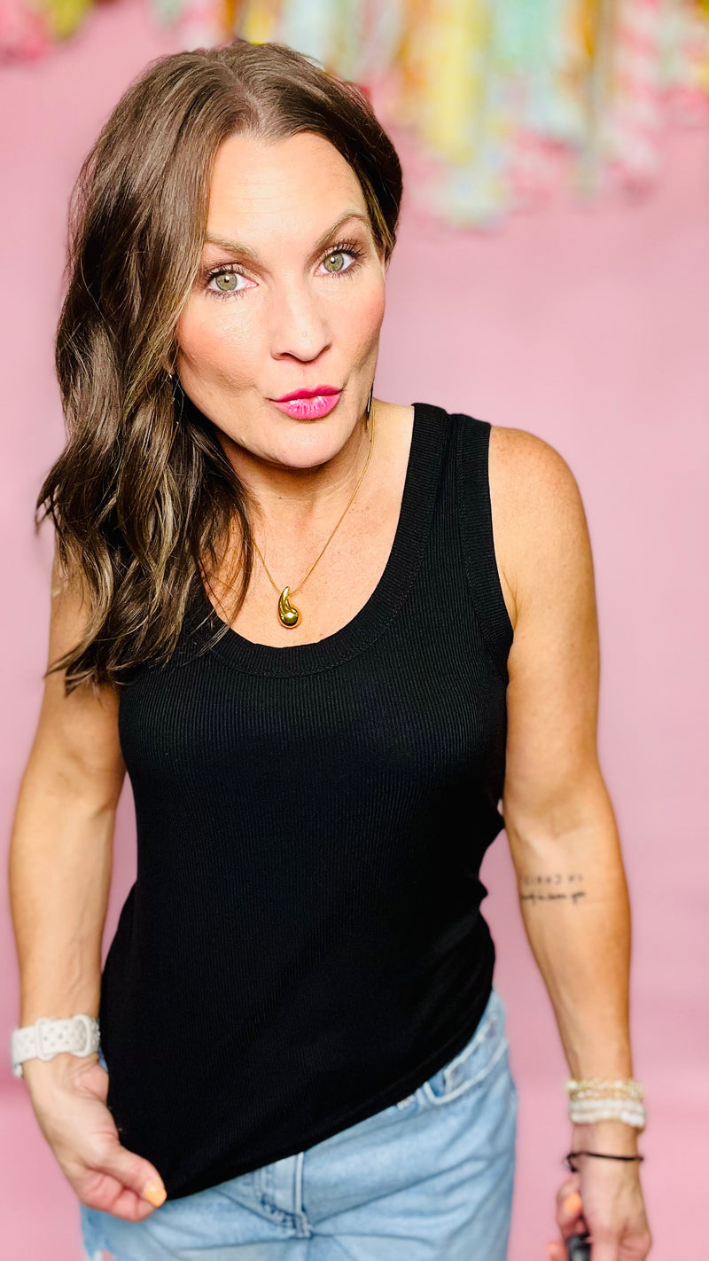 Black Stephanie Tank Top-sleeveless-Broken Boutique-Palestine-TX