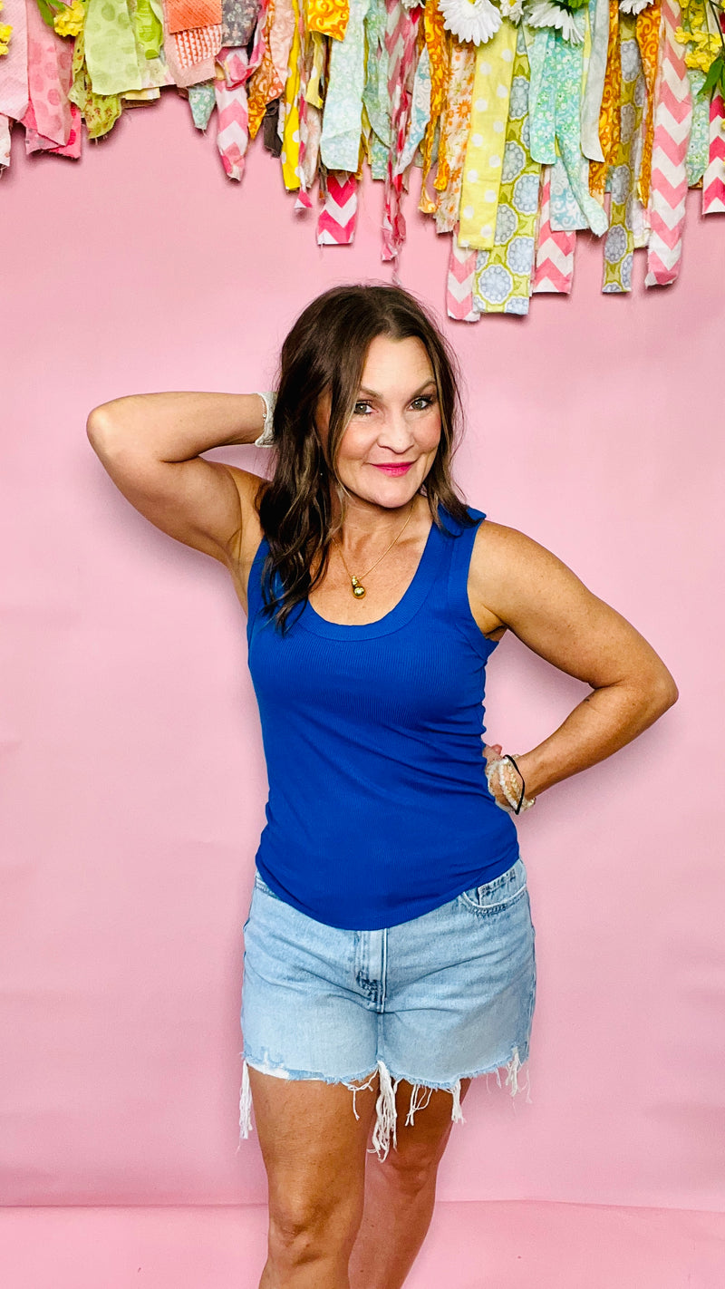 Classic Blue Stephanie Tank Top-sleeveless-Broken Boutique-Palestine-TX