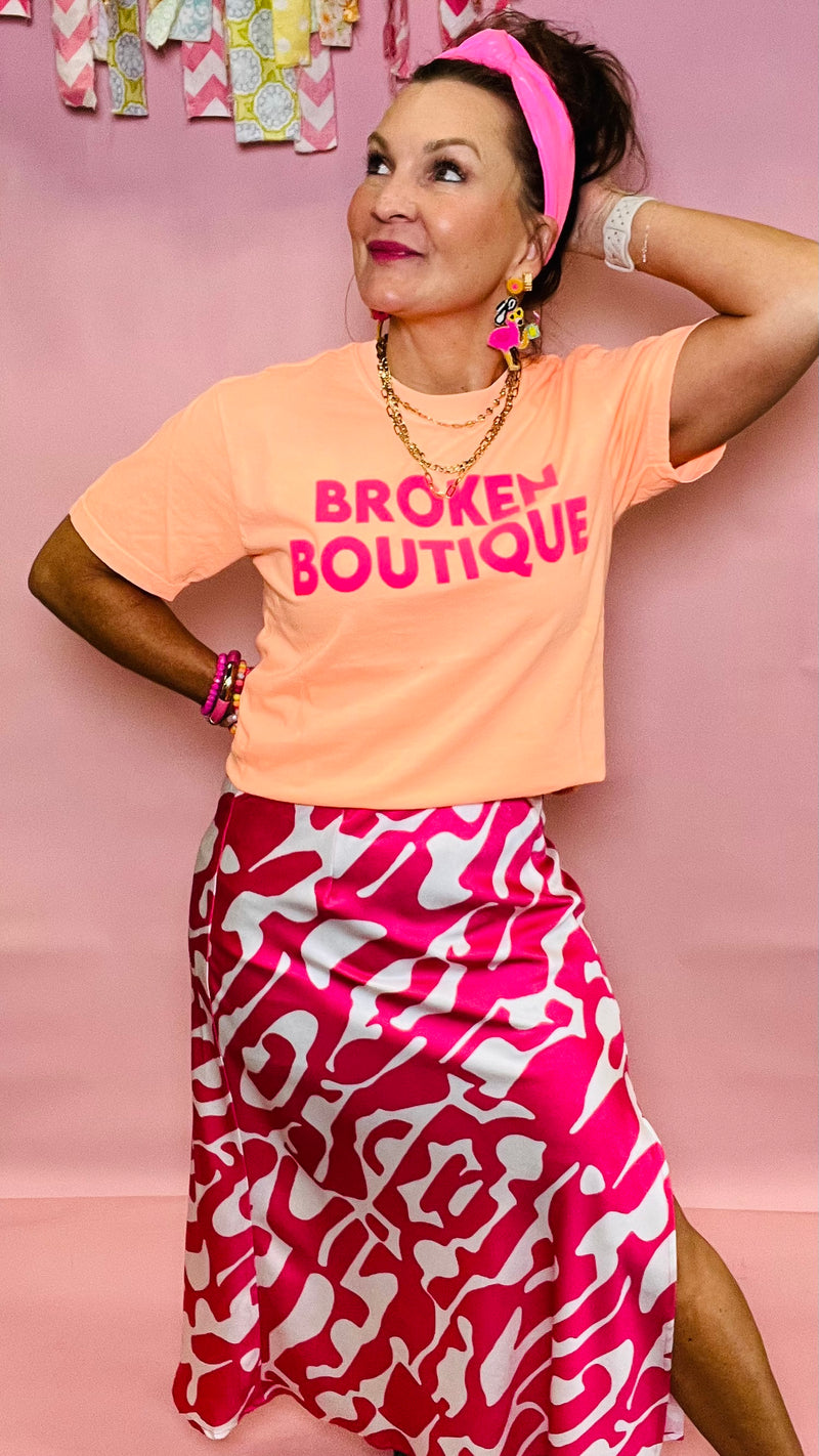 Kysa Midi Skirt with Pink Geometric print-Skirts-Broken Boutique-Palestine-TX