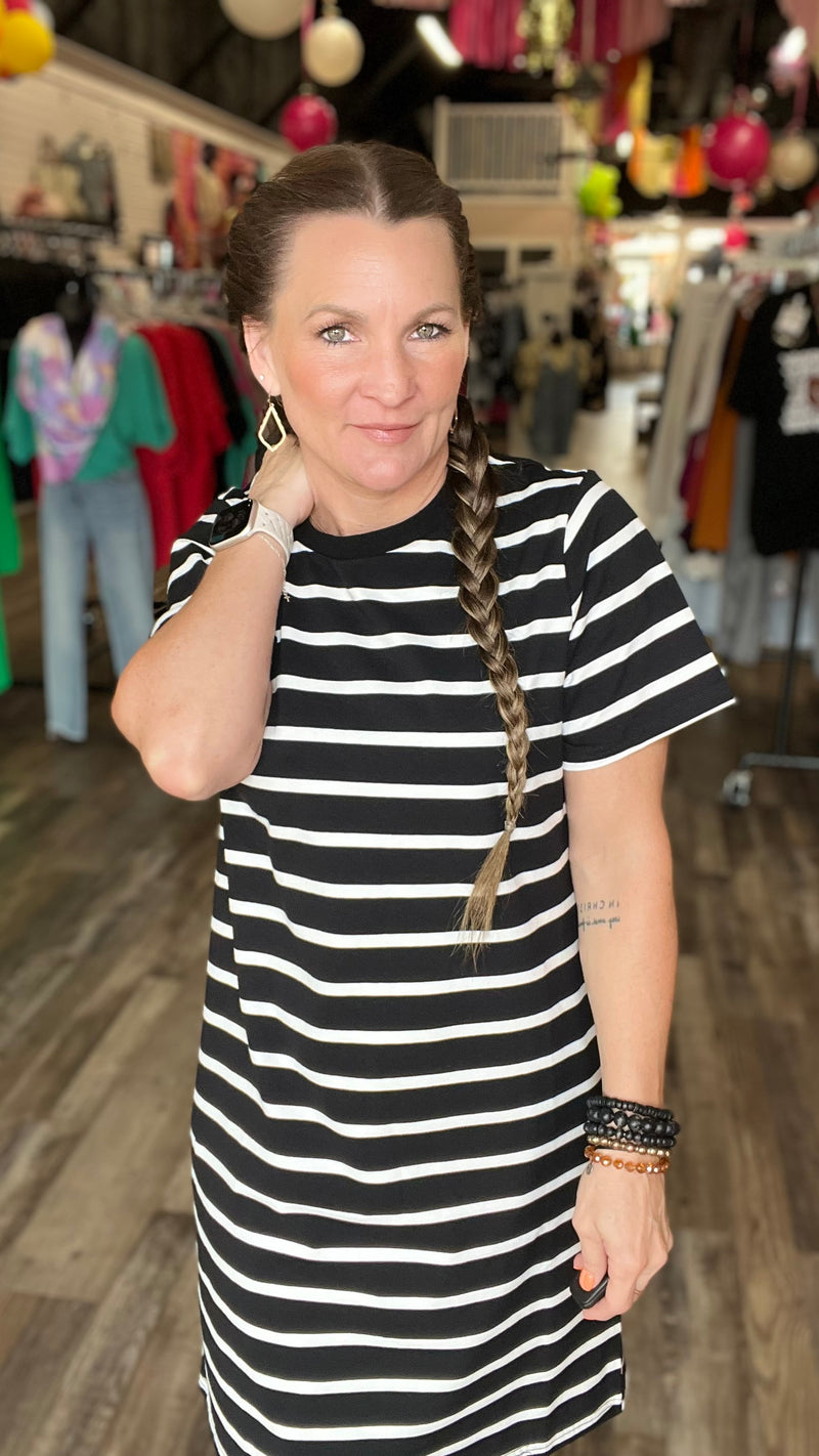Black Stripe Maura Dress-Dresses-Broken Boutique-Palestine-TX