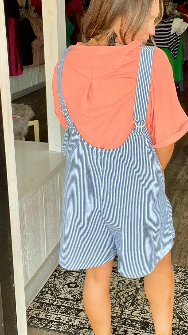 3-9767 Blue Tiffany Short Overalls-bottoms-Broken Boutique-Palestine-TX