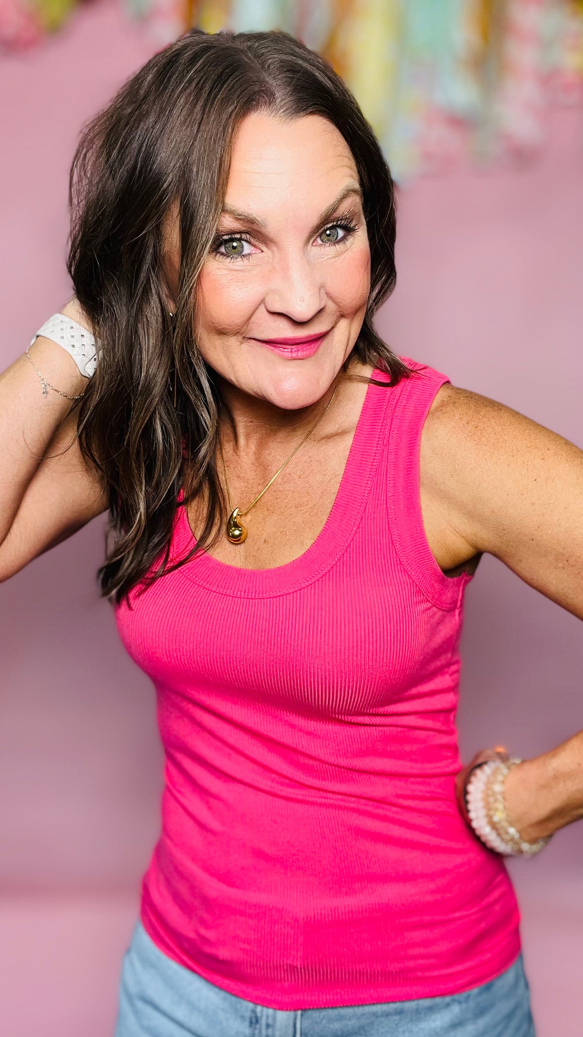 Fuchsia Stephanie Tank Top-sleeveless-Broken Boutique-Palestine-TX