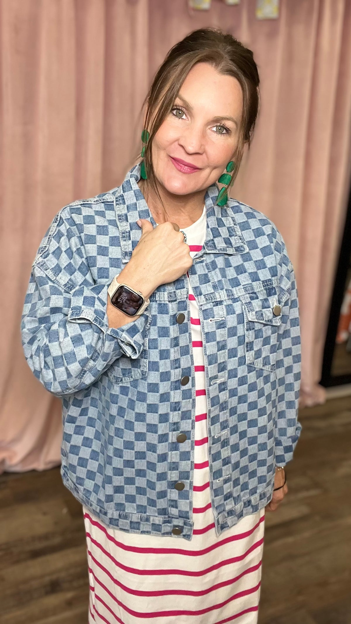 Charly Check denim jacket-Denim Jacket-Broken Boutique-Palestine-TX