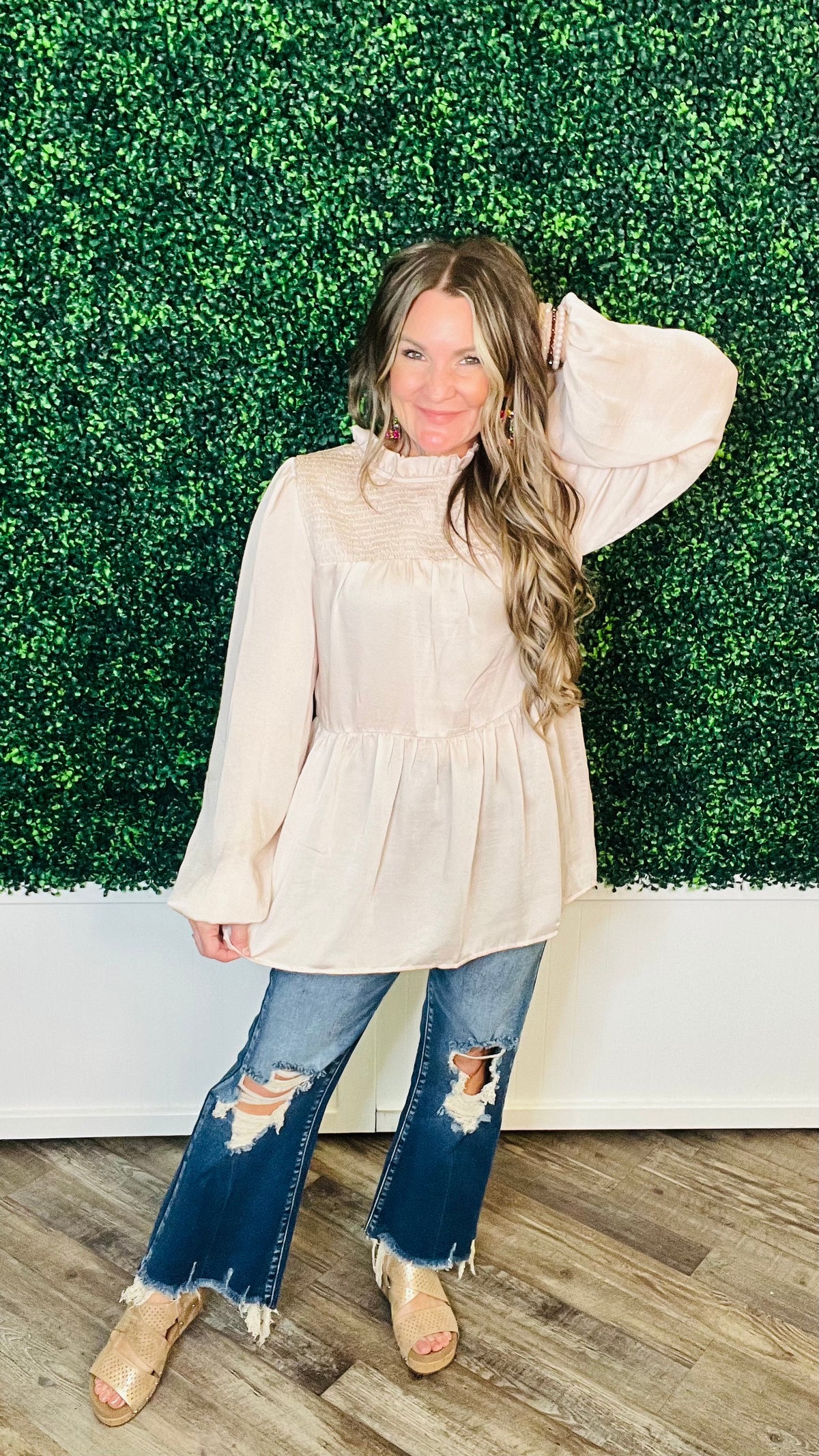 8-12100 Champagne Davane Top-Blouses-Broken Boutique-Palestine-TX