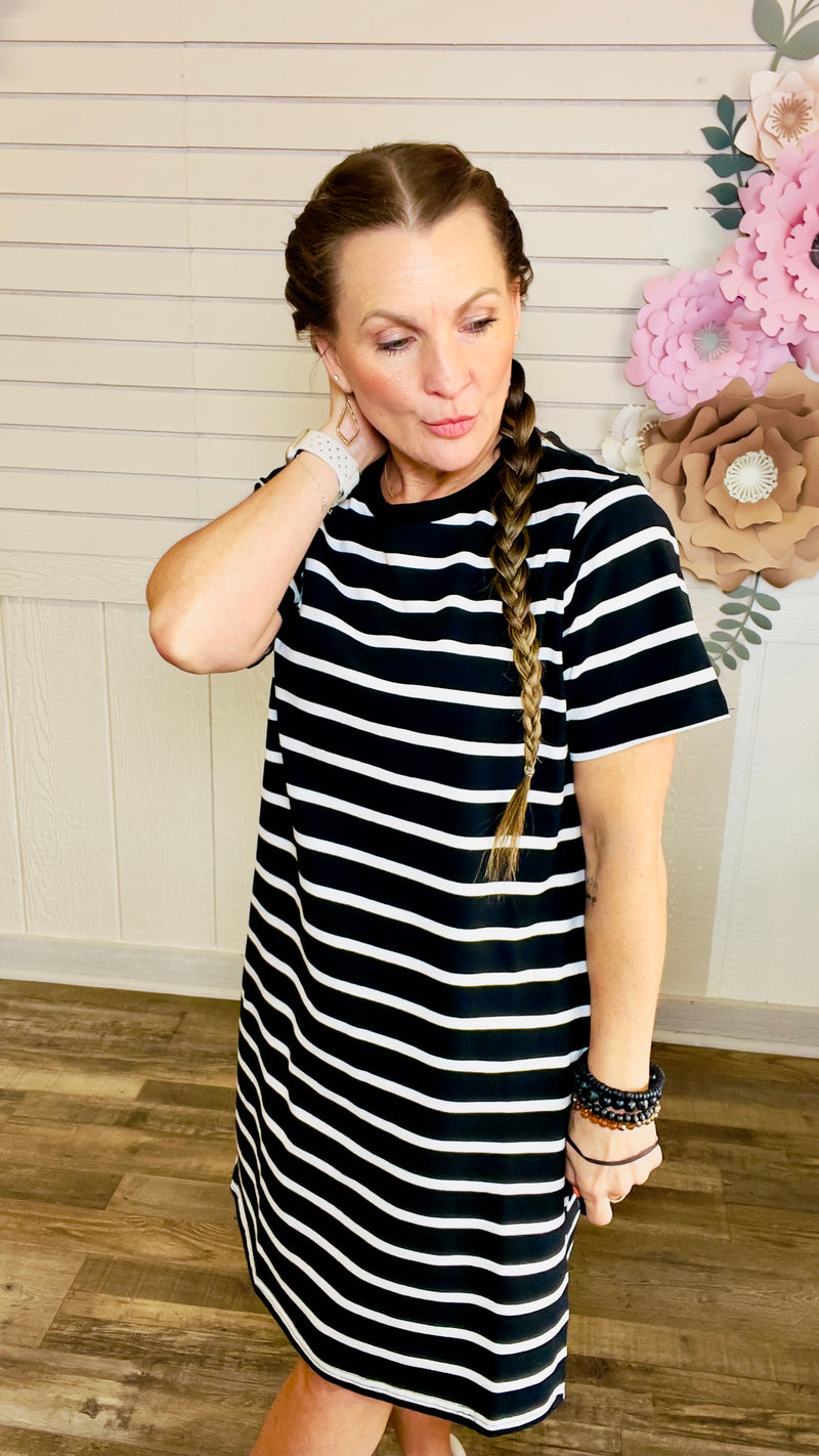 Black Stripe Maura Dress-Dresses-Broken Boutique-Palestine-TX