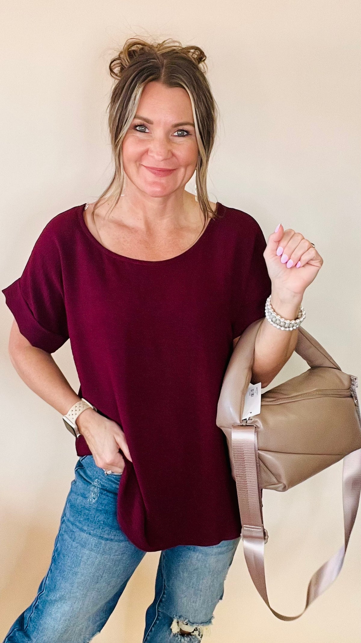 4691 Burgundy Celine Top-Blouses-Broken Boutique-Palestine-TX