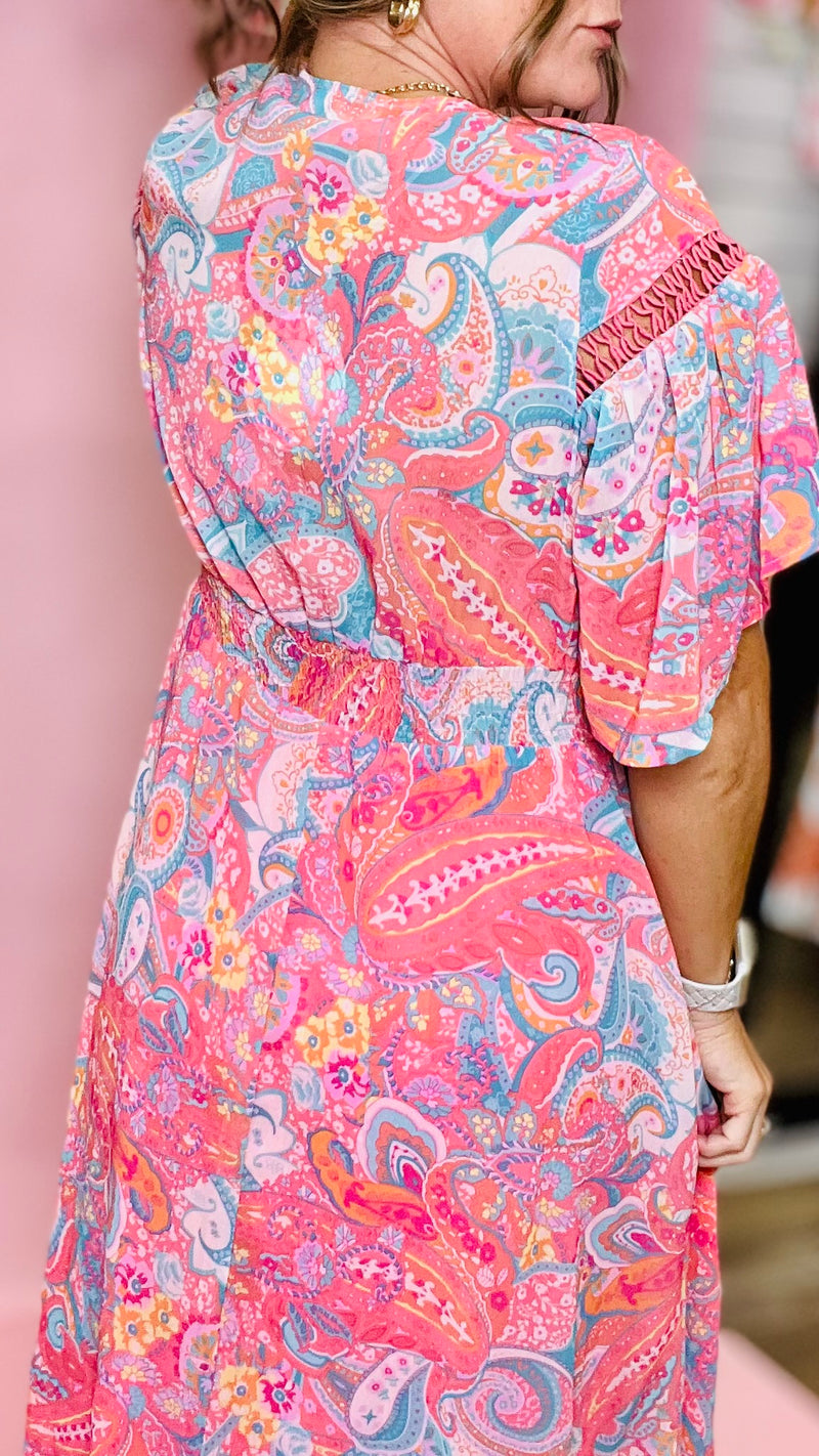 Tosha Pink Paisley Smocked Maxi Dress-Maxi Dress-Broken Boutique-Palestine-TX