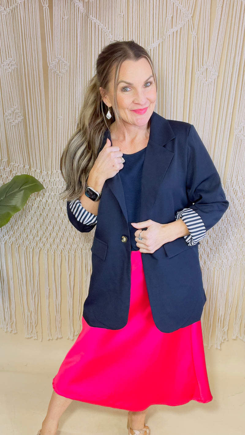 2-Navy Single Button Blazer-Blazer-Broken Boutique-Palestine-TX