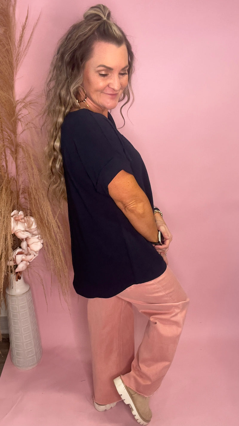Navy Celine Top-Blouses-Broken Boutique-Palestine-TX