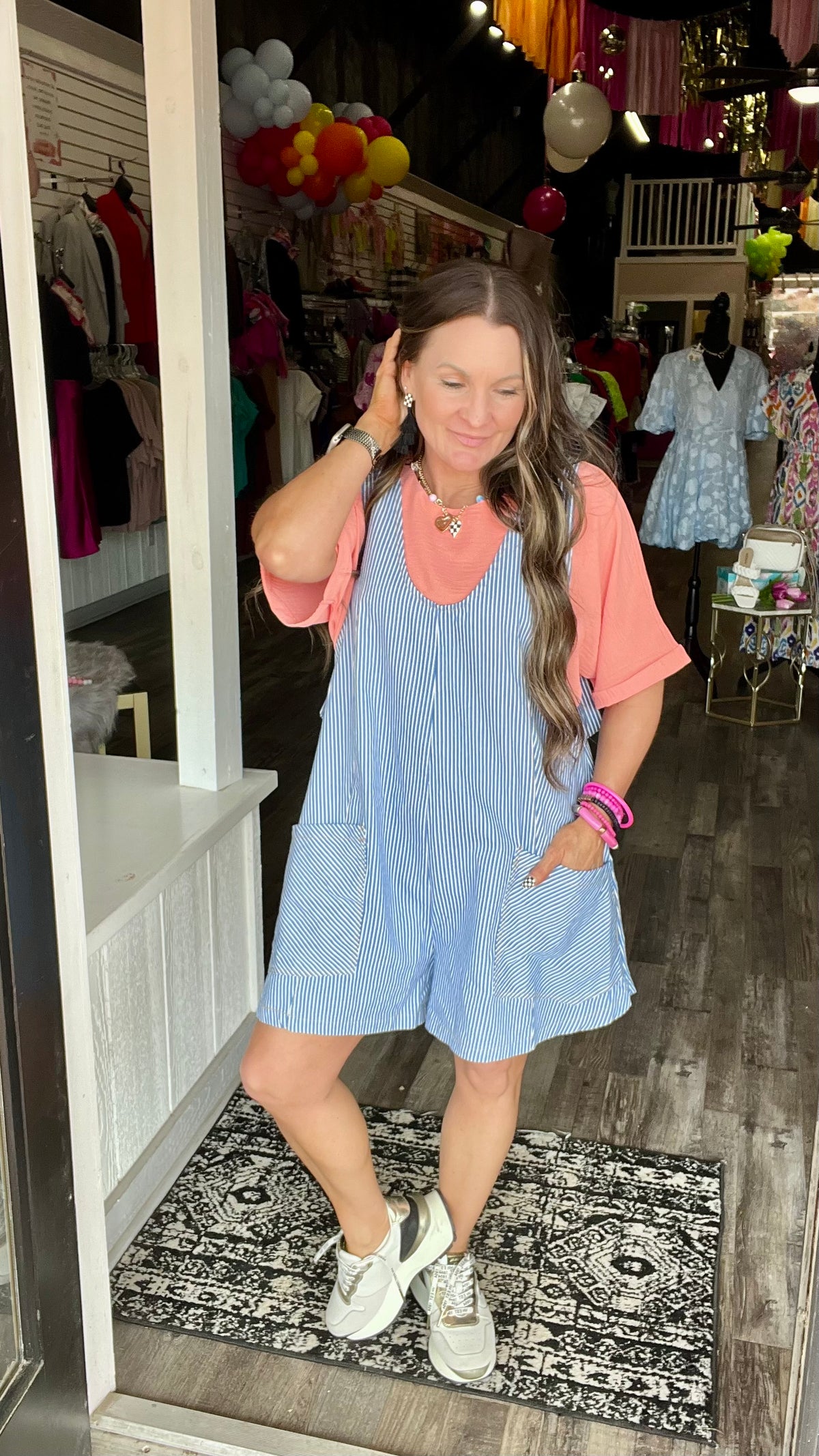 3-9767 Blue Tiffany Short Overalls-bottoms-Broken Boutique-Palestine-TX