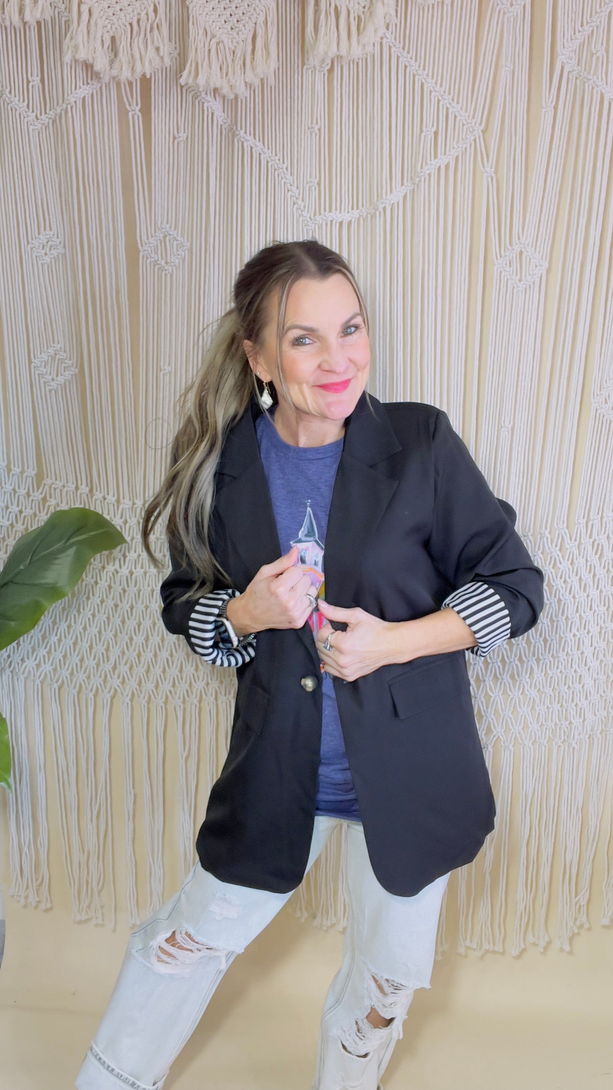 2-Black Single Button Blazer-Blazer-Broken Boutique-Palestine-TX