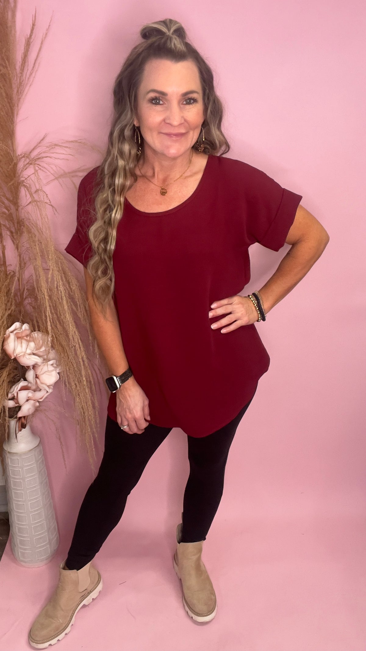 4691 Burgundy Celine Top-Blouses-Broken Boutique-Palestine-TX