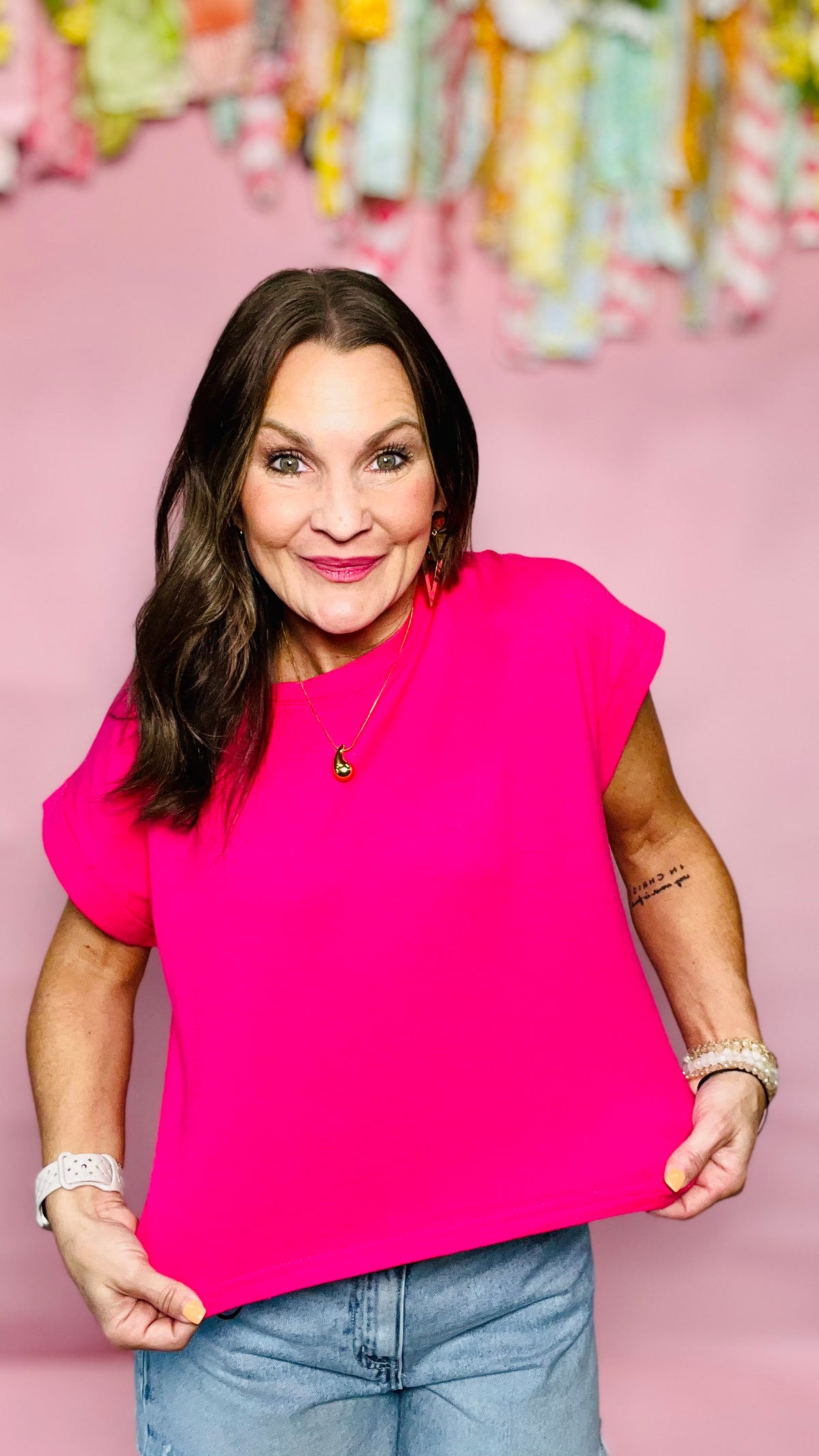 Hot Pink Mona Top-T shirt-Broken Boutique-Palestine-TX