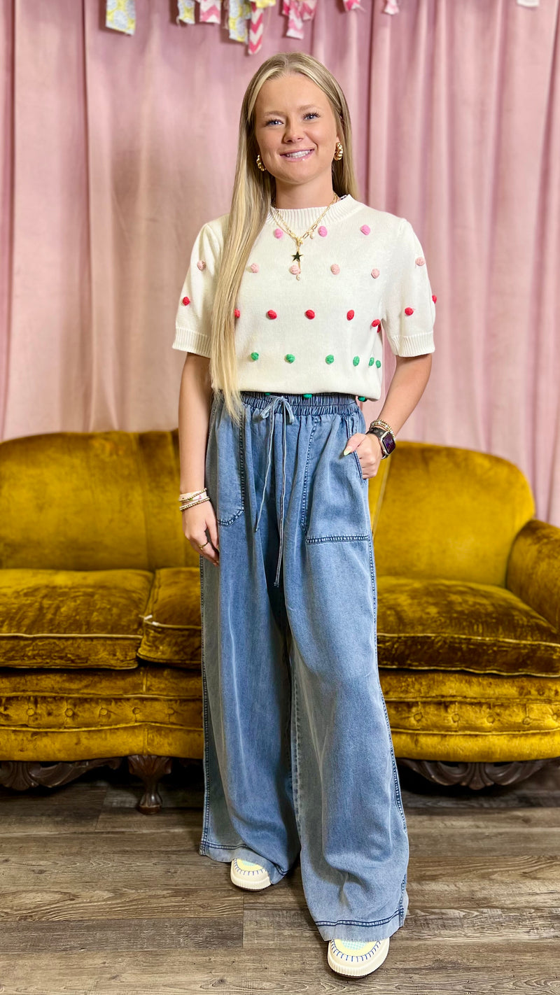 Weekend Whimsy Washed Denim Pants-Denim-Broken Boutique