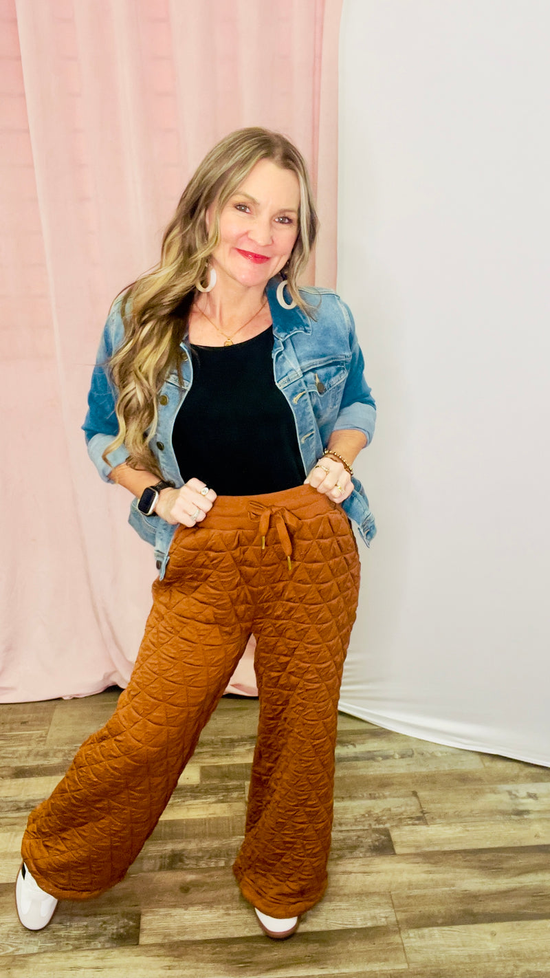 1-9004 Brown Quilted Bottoms-bottoms-Broken Boutique-Palestine-TX