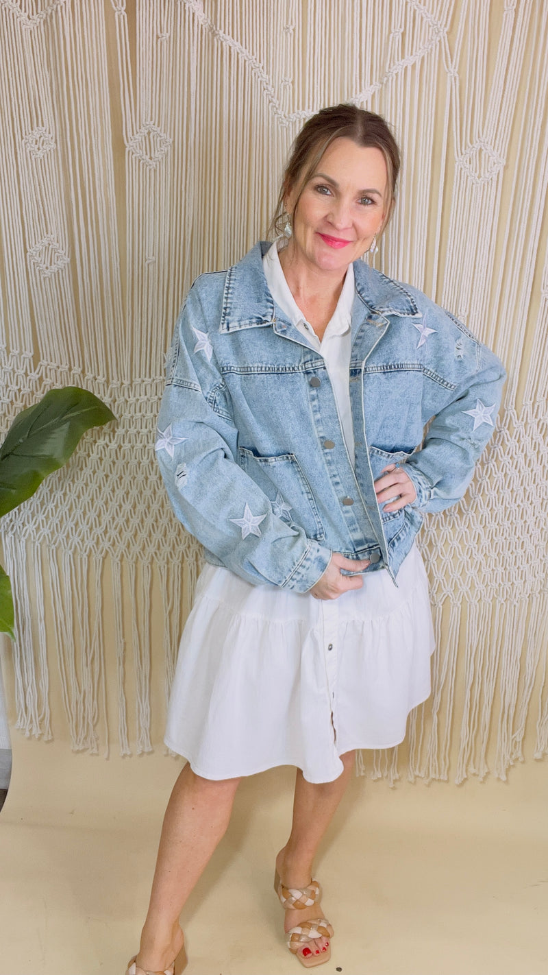 2-Stella Light Wash Denim Jacket-Denim Jacket-Broken Boutique-Palestine-TX