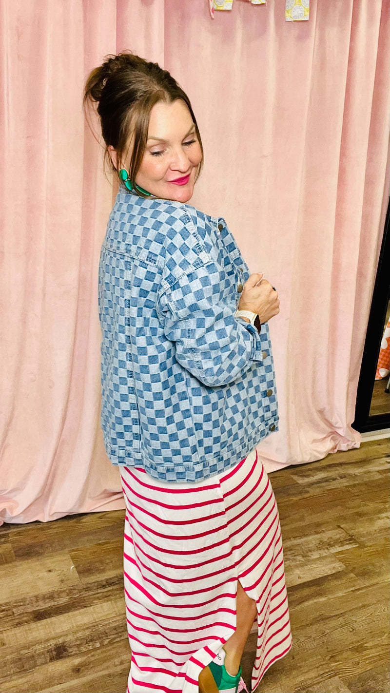 Charly Check denim jacket-Denim Jacket-Broken Boutique-Palestine-TX