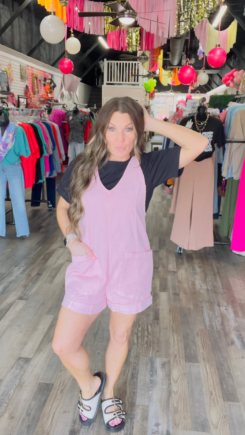 5-1889 Pink Heather Romper-Romper-Broken Boutique-Palestine-TX