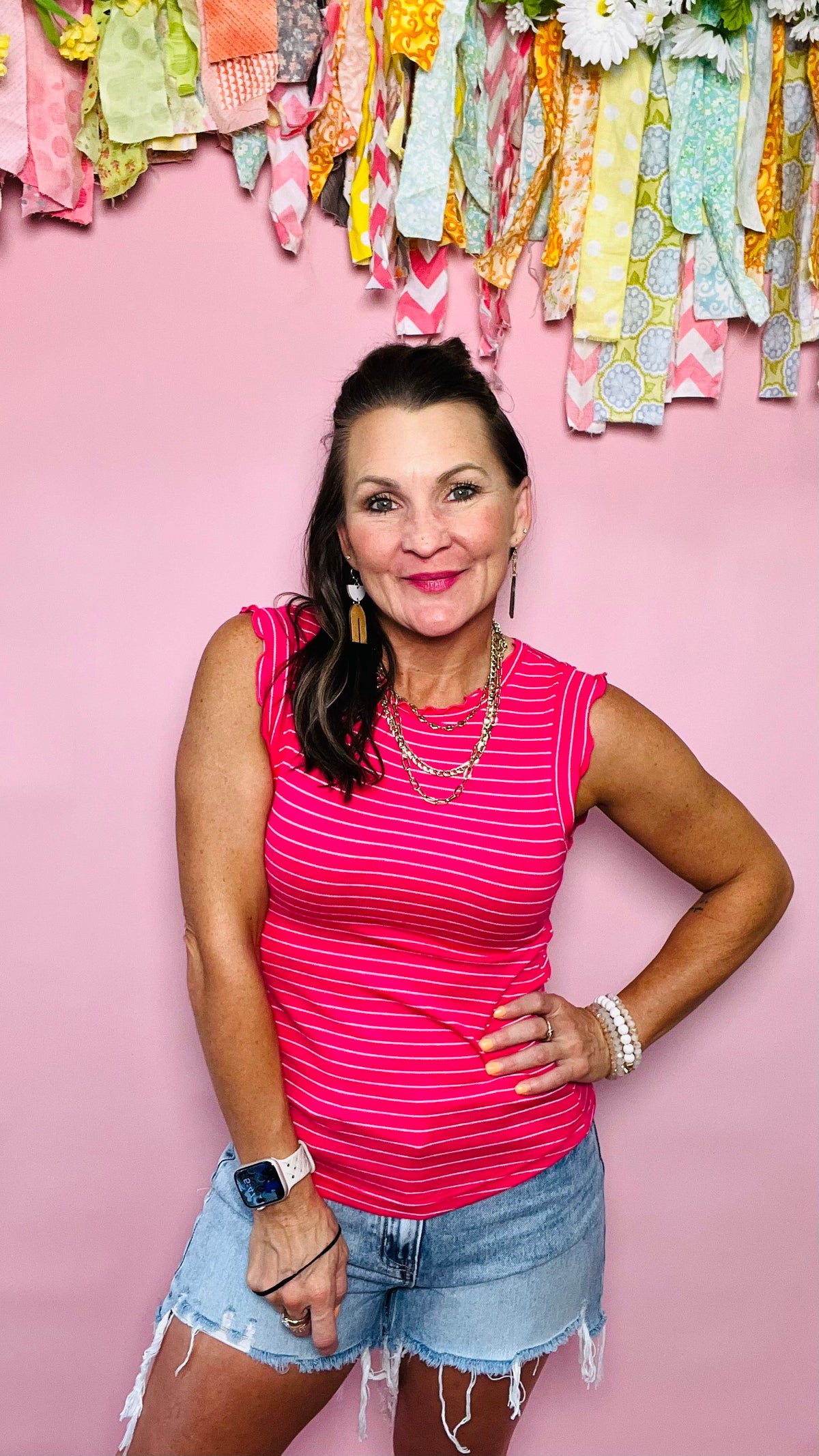Hot Pink Stripe Janet Top-Sleeveless-Broken Boutique-Palestine-TX