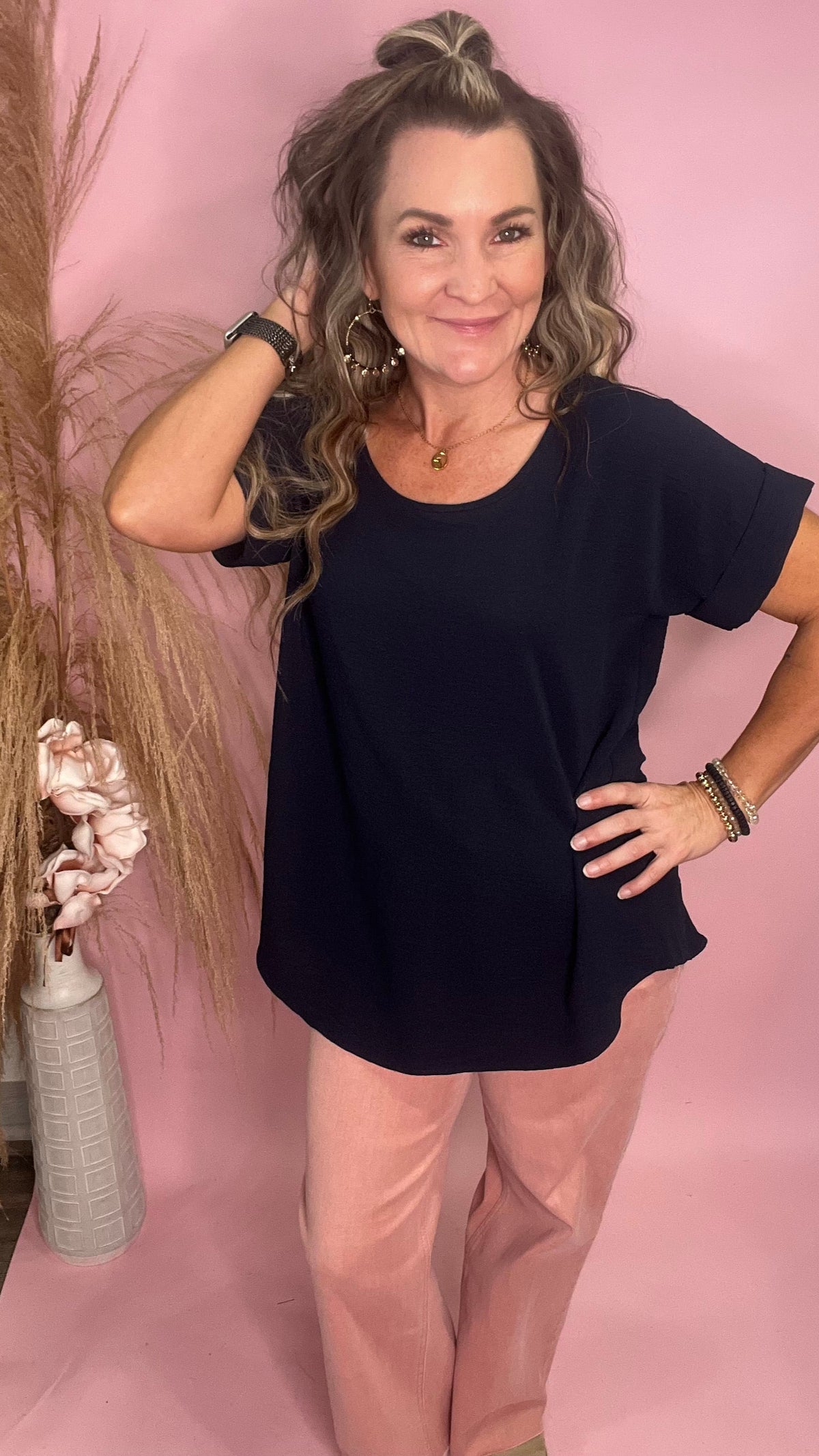 Navy Celine Top-Blouses-Broken Boutique-Palestine-TX