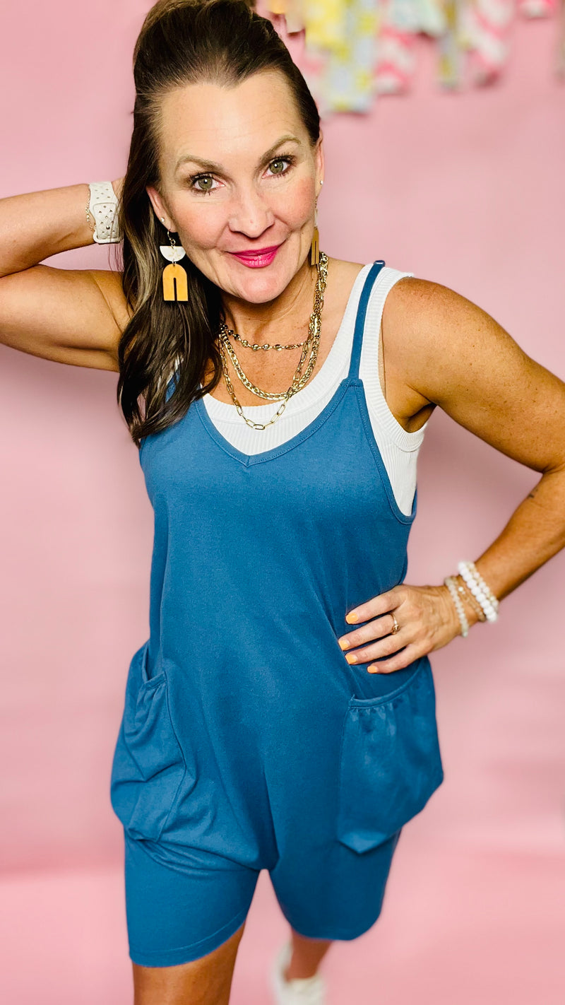 Blue Victoria Romper-Short Romper-Broken Boutique-Palestine-TX