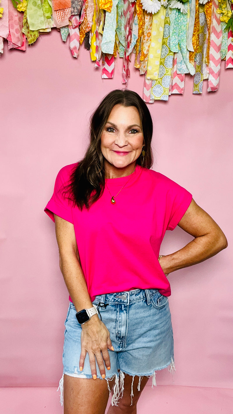 Hot Pink Mona Top-T shirt-Broken Boutique-Palestine-TX