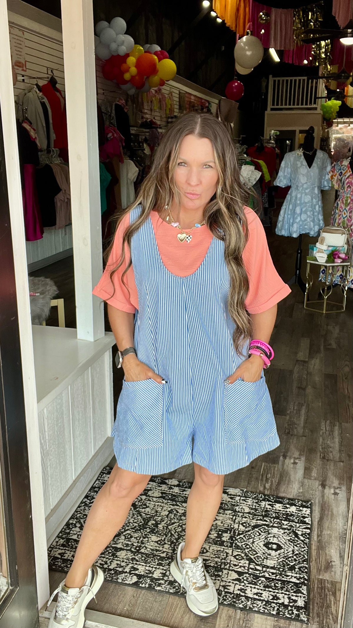 3-9767 Blue Tiffany Short Overalls-bottoms-Broken Boutique-Palestine-TX