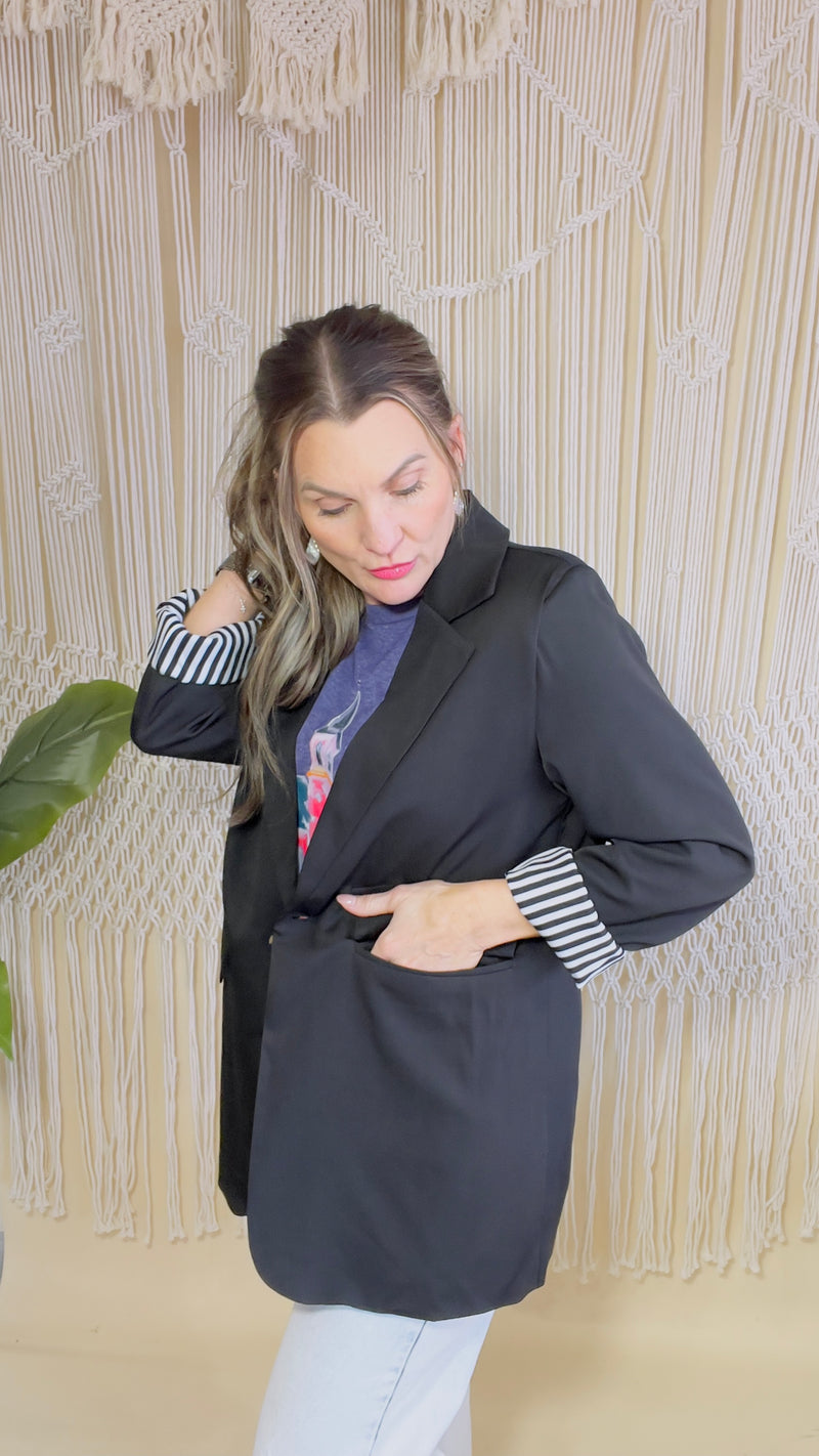 2-Black Single Button Blazer-Blazer-Broken Boutique-Palestine-TX