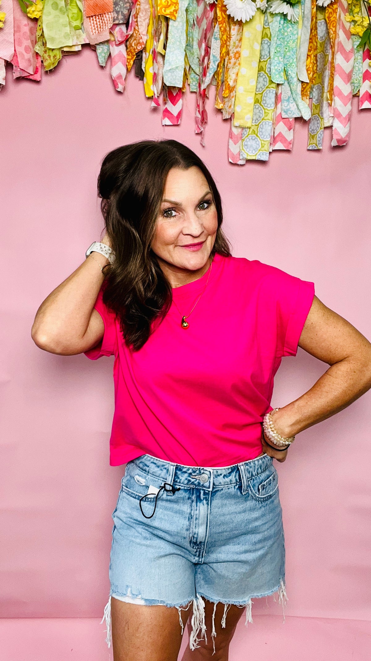 Hot Pink Mona Top-T shirt-Broken Boutique-Palestine-TX
