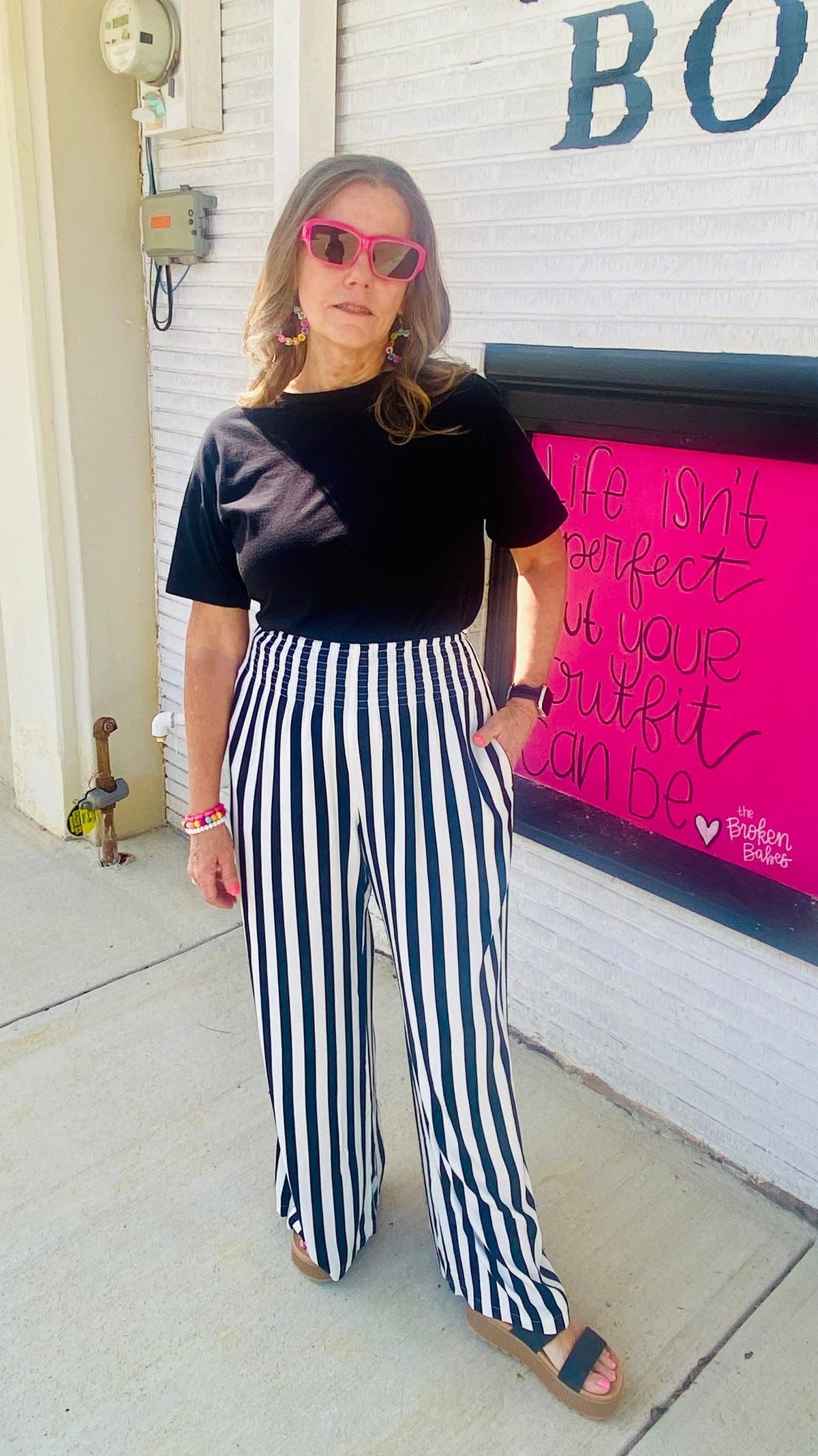 5-81443 Black Stripe Aubrey Pants-dress pants-Broken Boutique-Palestine-TX