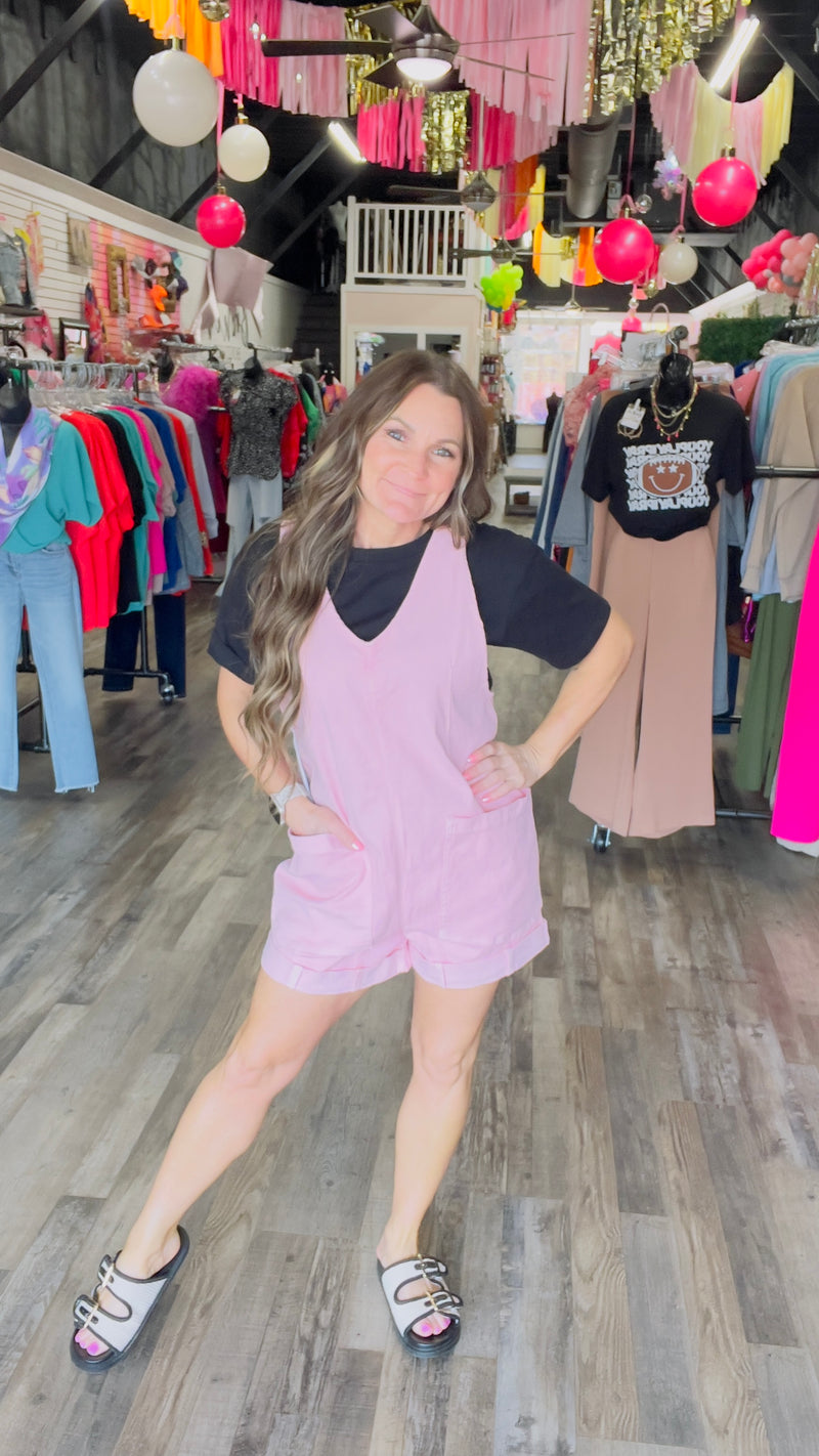 5-1889 Pink Heather Romper-Romper-Broken Boutique-Palestine-TX