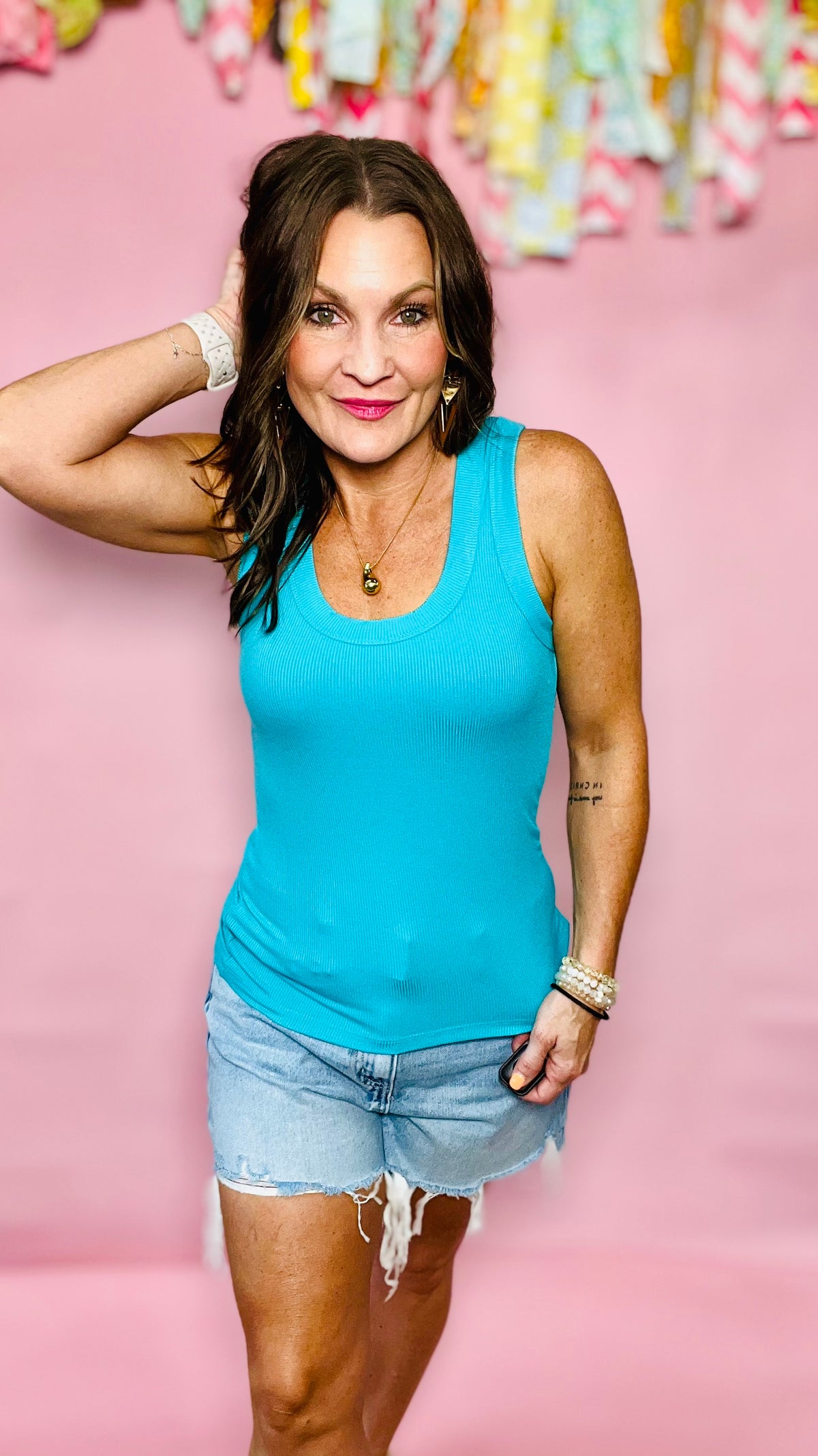 Turquoise Stephanie Tank Top-sleeveless-Broken Boutique-Palestine-TX