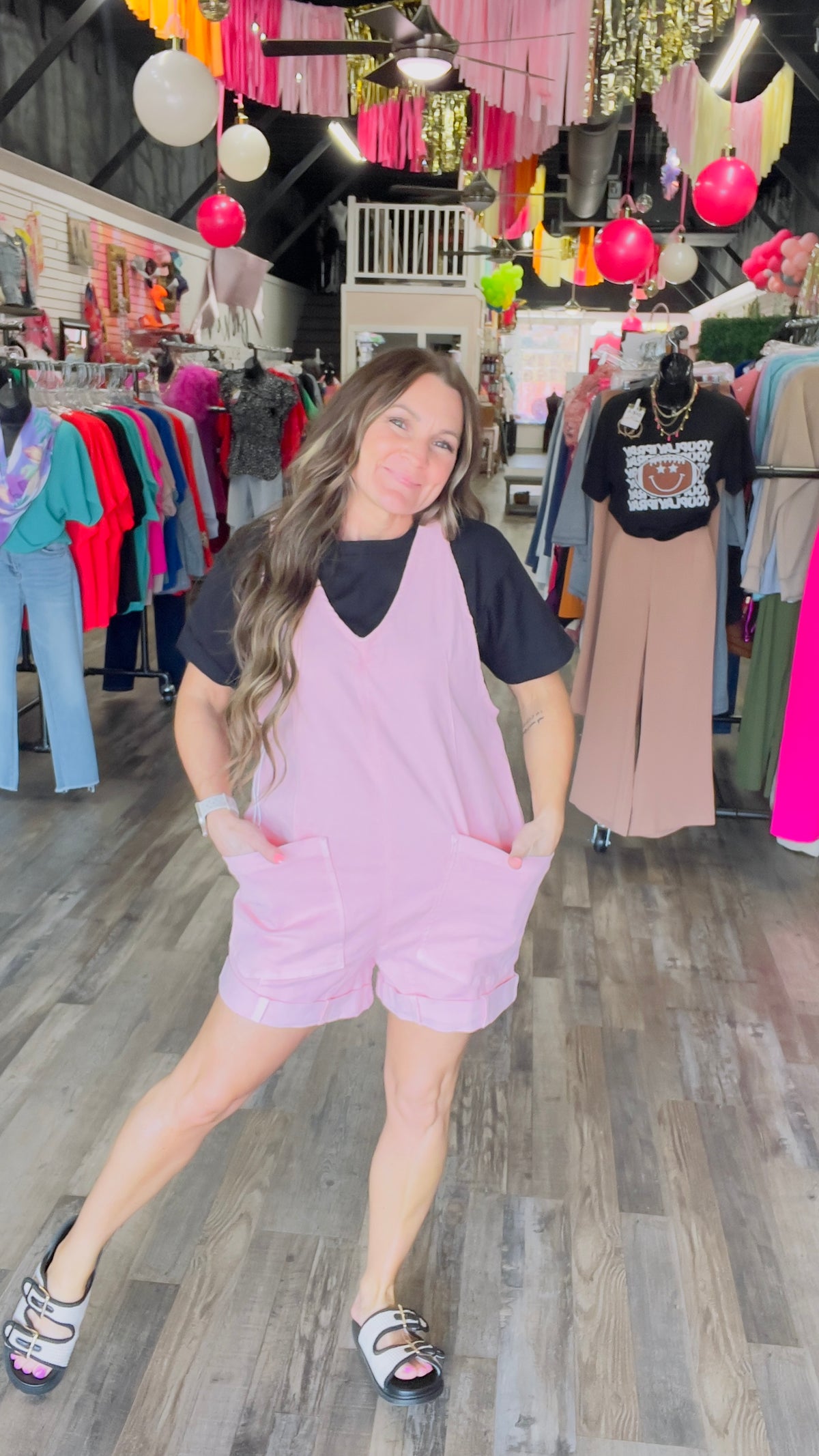 5-1889 Pink Heather Romper-Romper-Broken Boutique-Palestine-TX