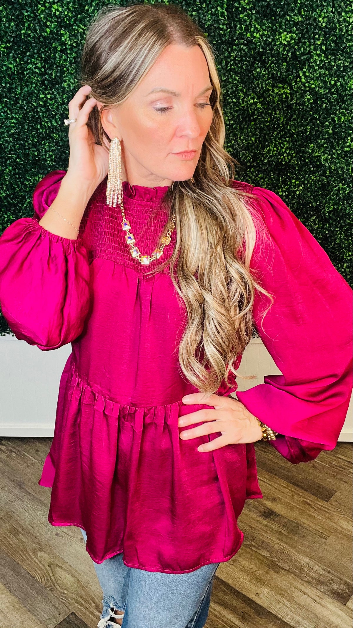 8-12100 Plum Davane Top-Blouses-Broken Boutique-Palestine-TX