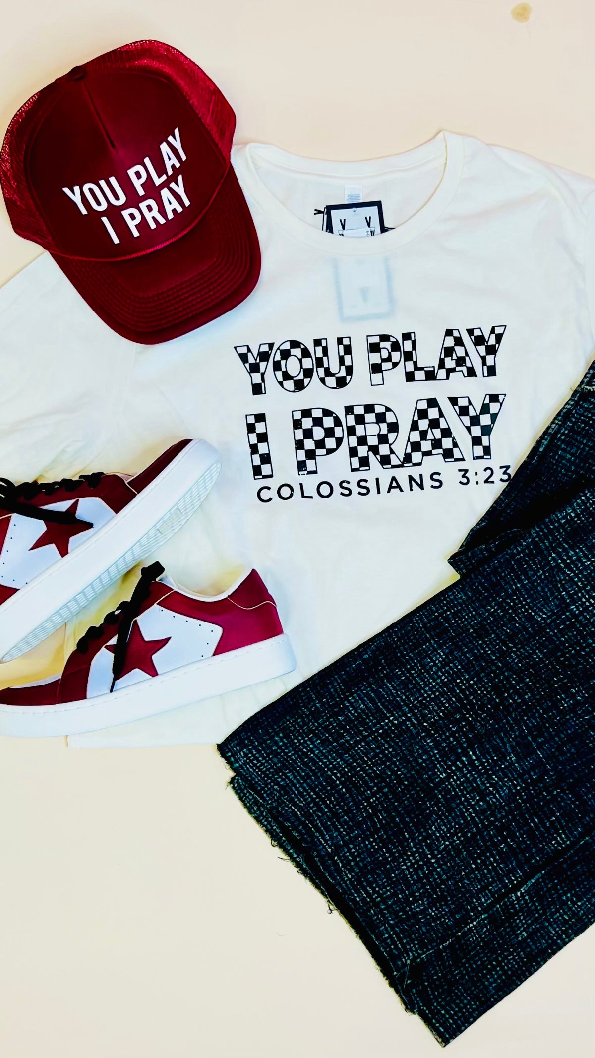 8-Hat You Play I Pray-Trucker Hat-Maroon-Broken Boutique-Palestine-TX