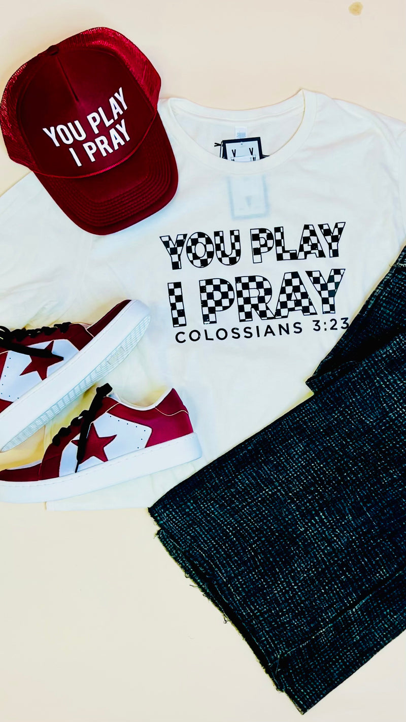 8-Hat You Play I Pray-Trucker Hat-Maroon-Broken Boutique-Palestine-TX