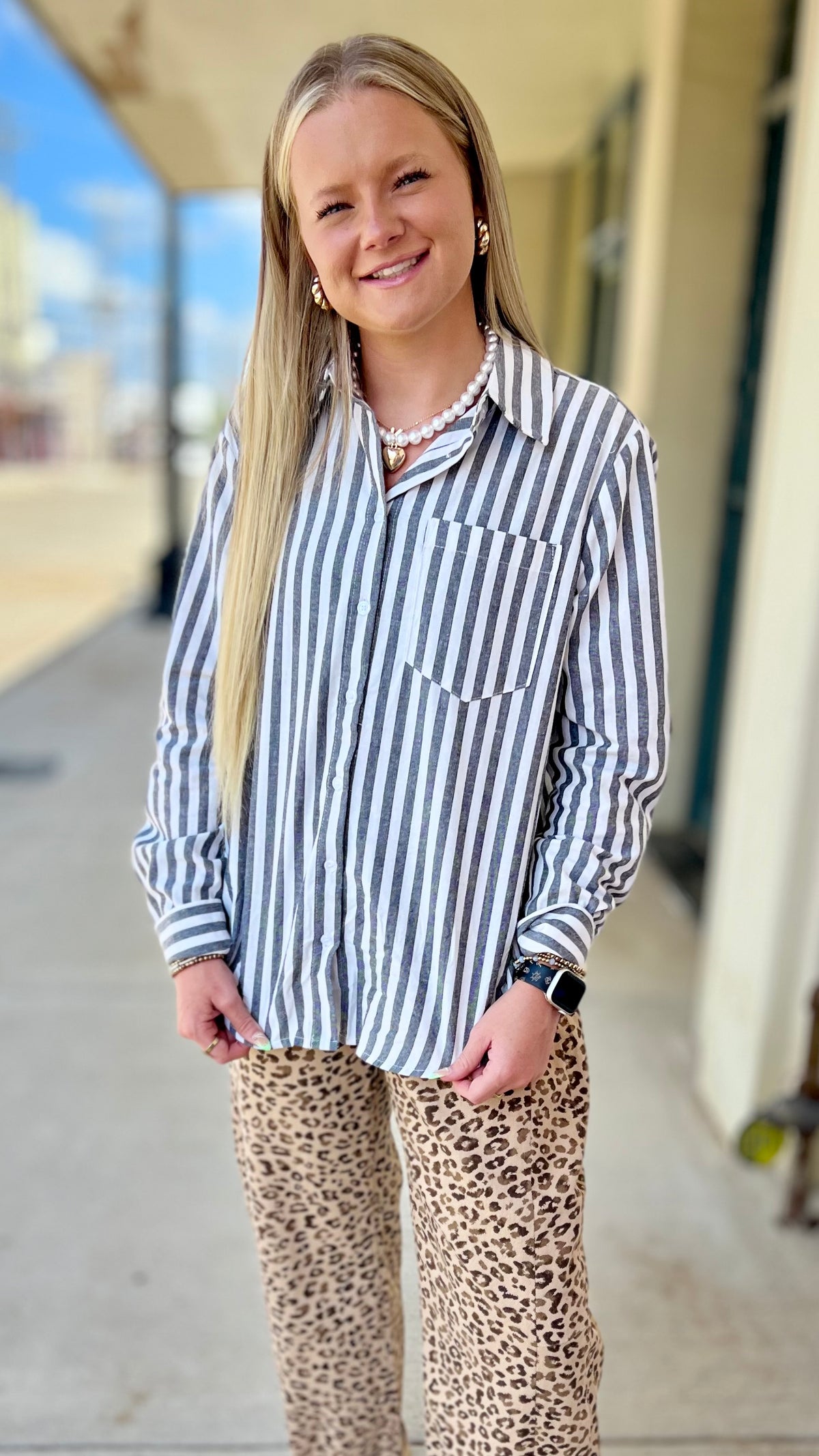 City Stripe Long Sleeve Blouse