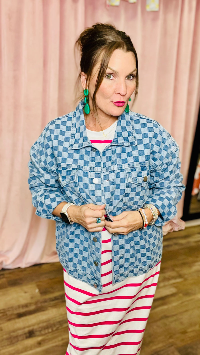 Charly Check denim jacket-Denim Jacket-Broken Boutique-Palestine-TX