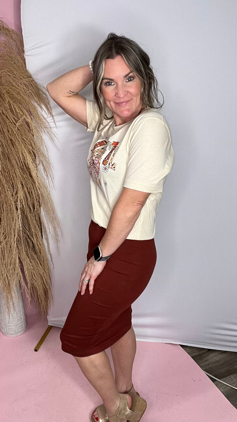 11-4562 Rust Lynn Skirt-knee skirt-Broken Boutique-Palestine-TX