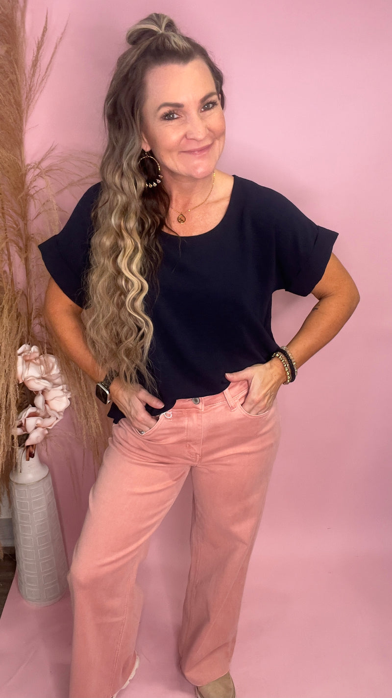 Navy Celine Top-Blouses-Broken Boutique-Palestine-TX