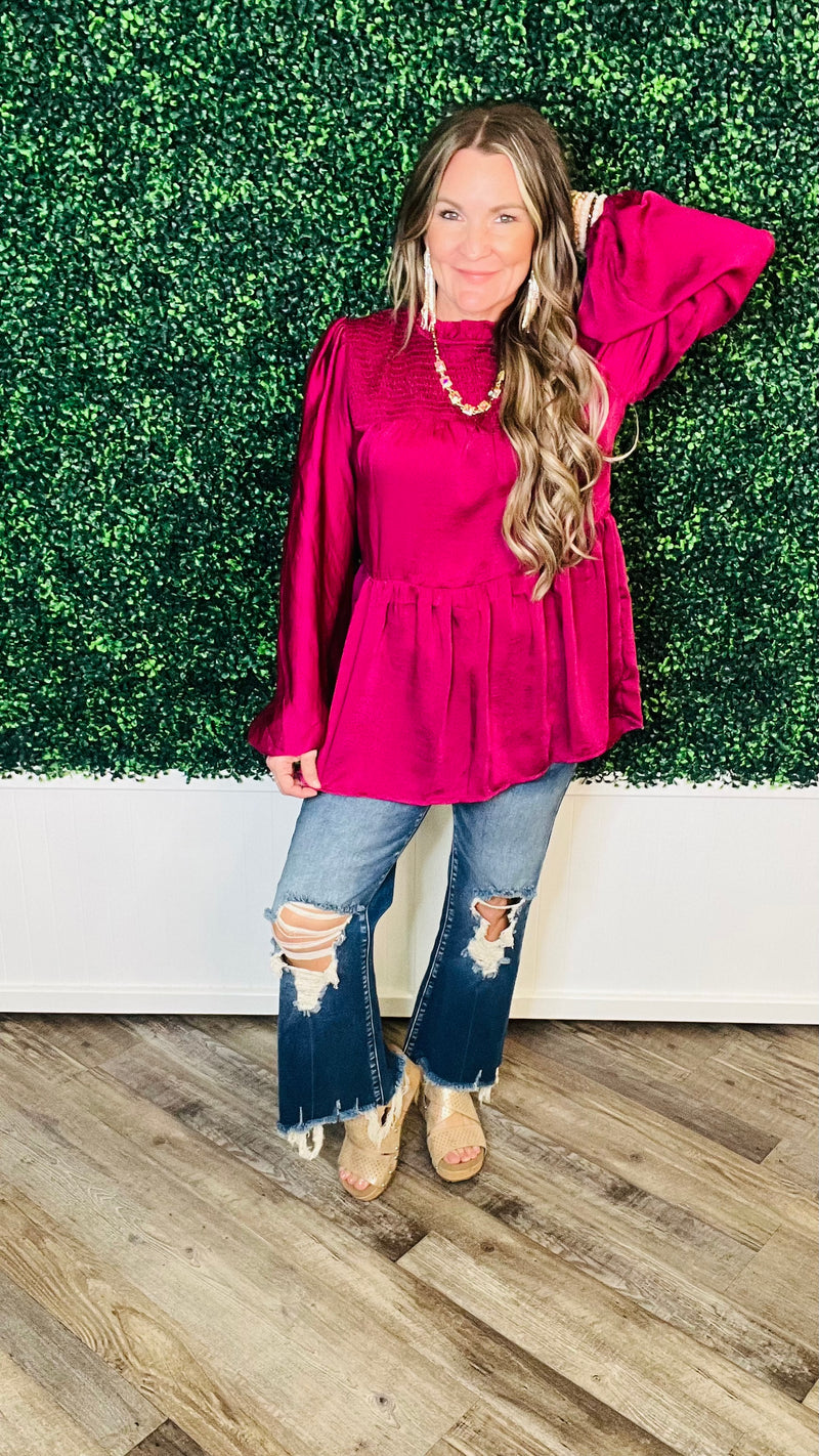 8-12100 Plum Davane Top-Blouses-Broken Boutique-Palestine-TX