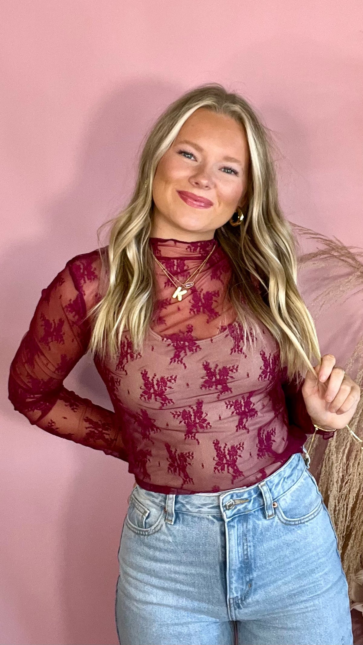 9-6343 CABERNET Lace Top-Top-Broken Boutique-Palestine-TX